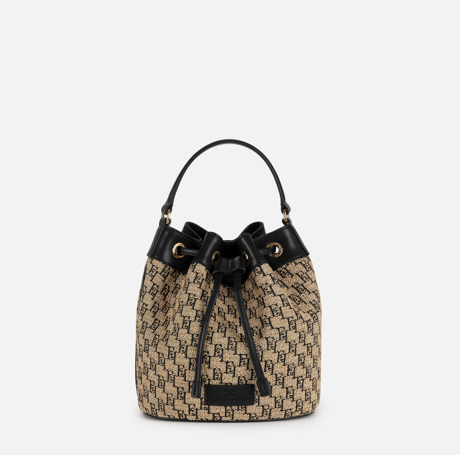 Bucket bag in jacquard raffia - Elisabetta Franchi® Outlet