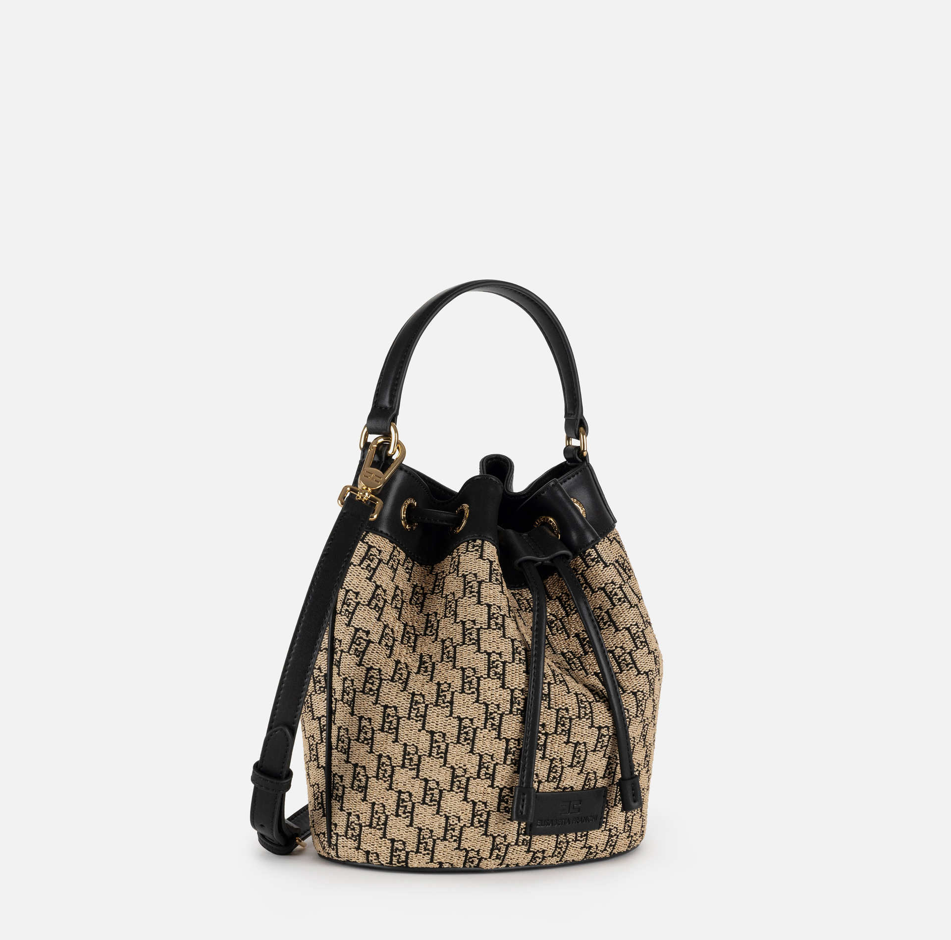 Bucket bag in jacquard raffia - Elisabetta Franchi® Outlet