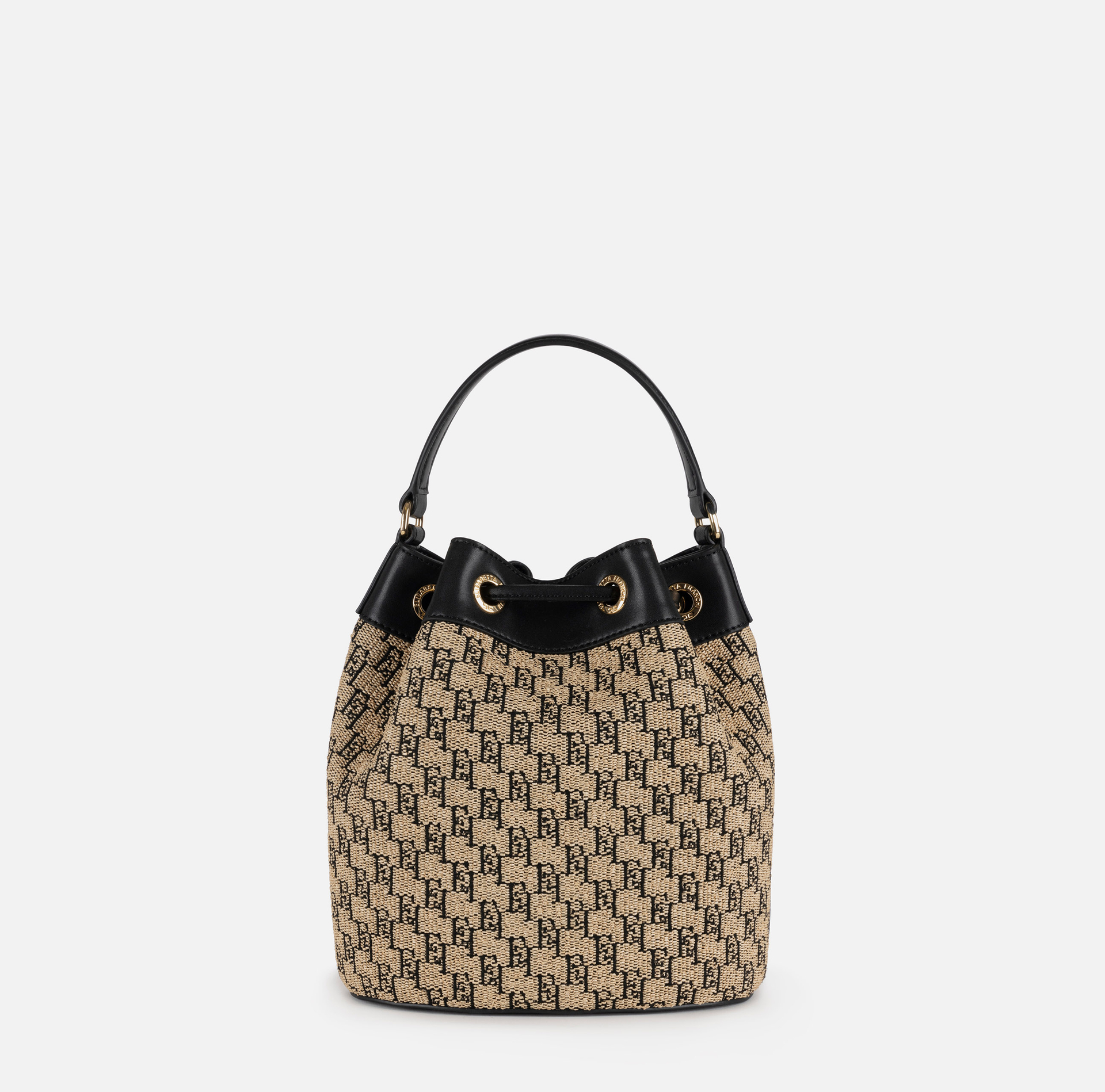 Bucket bag in jacquard raffia - Elisabetta Franchi® Outlet