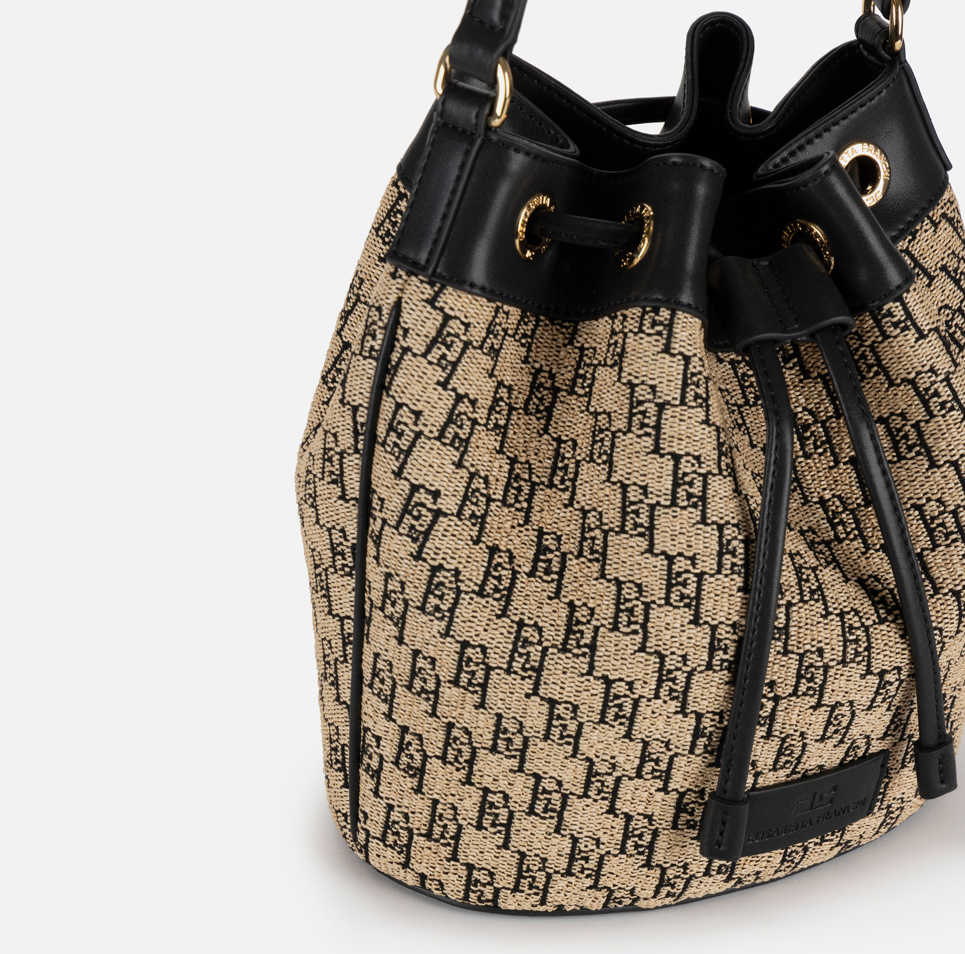 Bucket bag in jacquard raffia - Elisabetta Franchi® Outlet