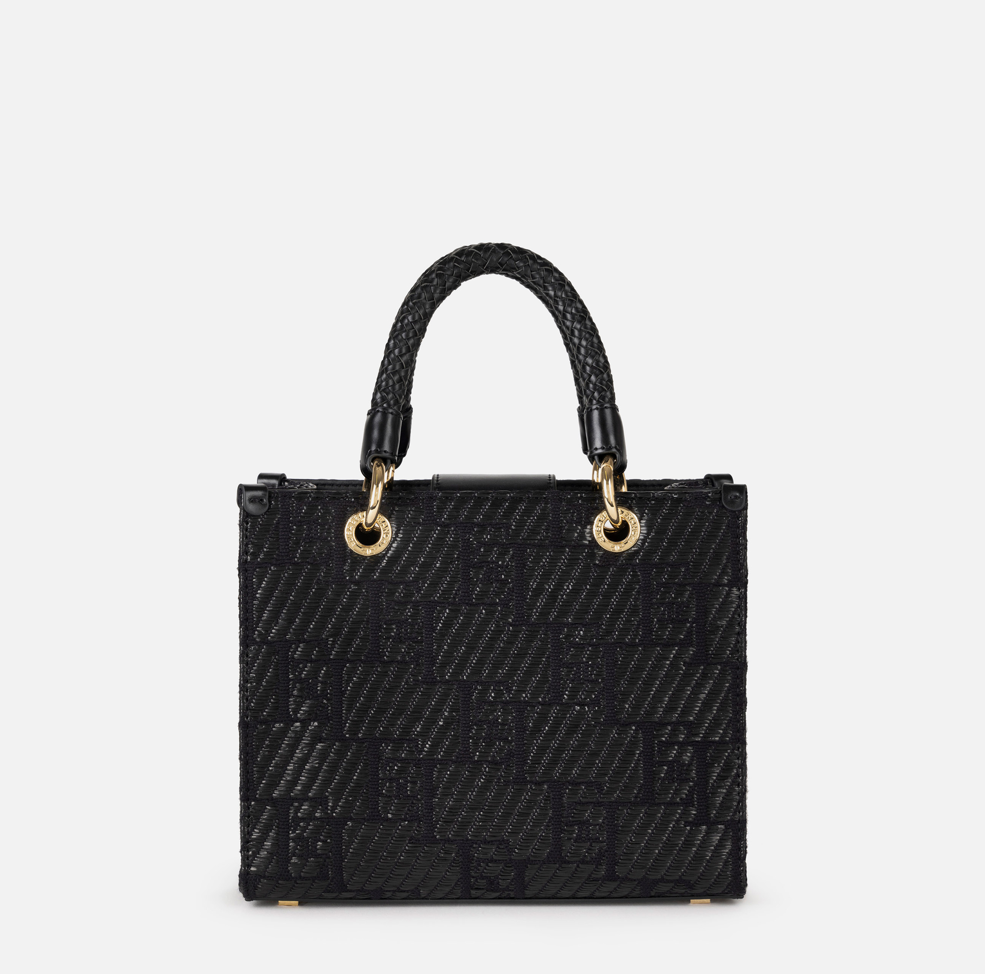 Small shopper bag in jacquard raffia with charms - Elisabetta Franchi® Outlet