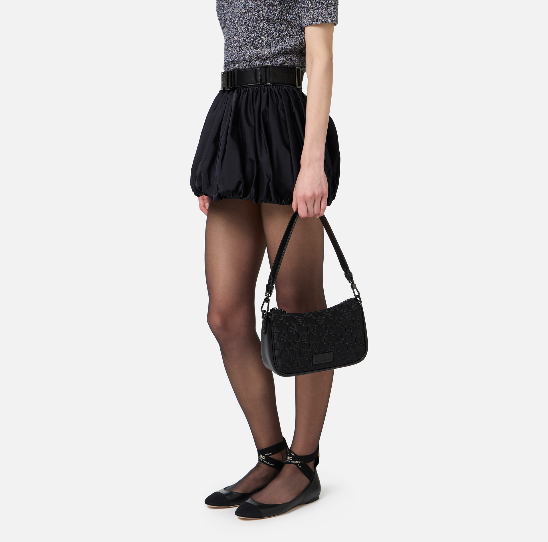 Small shoulder bag in embroidered satin | Elisabetta Franchi® Outlet