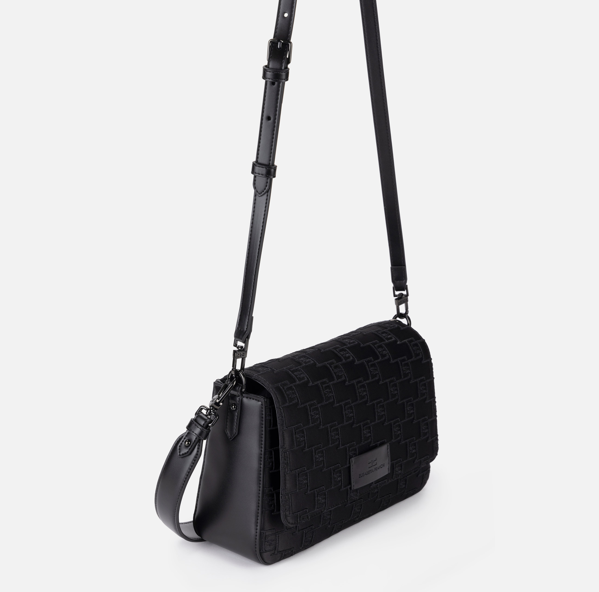 Medium shoulder bag in embroidered satin | Elisabetta Franchi® Outlet
