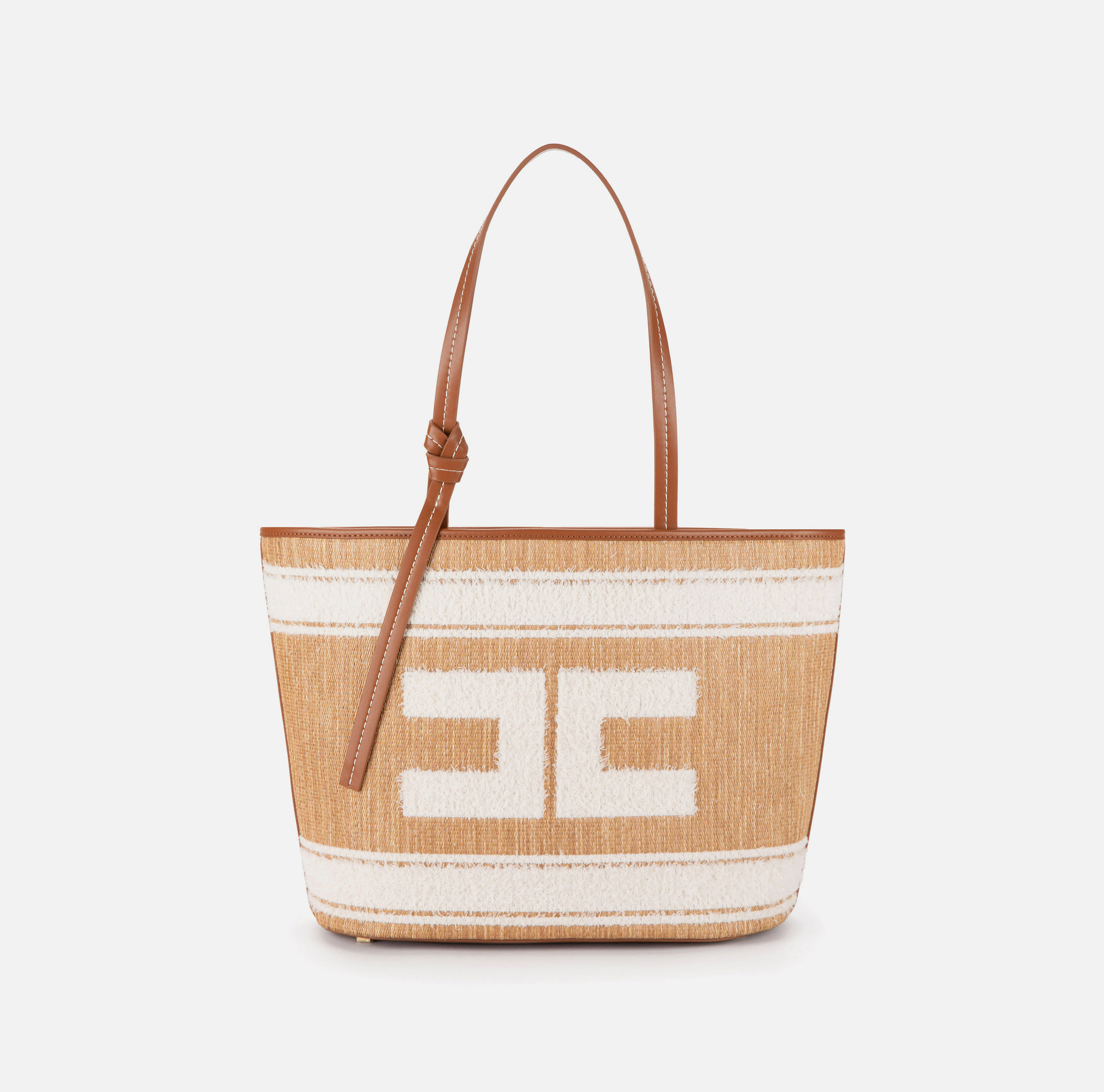 Large east-west raffia shopper bag - Elisabetta Franchi® Outlet