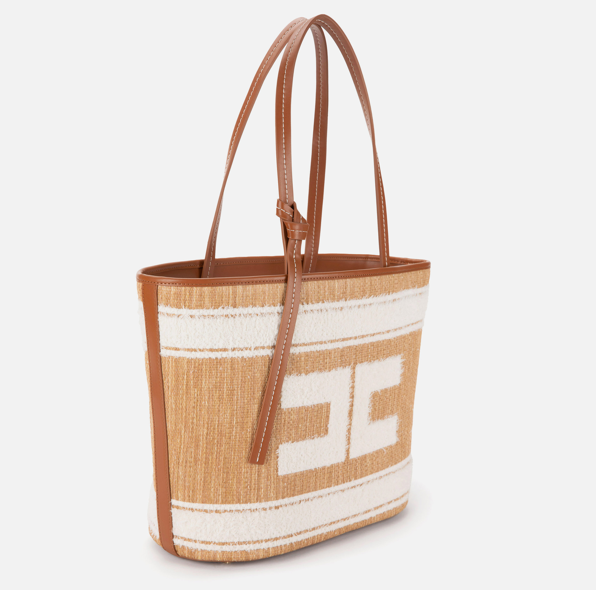 Large east-west raffia shopper bag - Elisabetta Franchi® Outlet