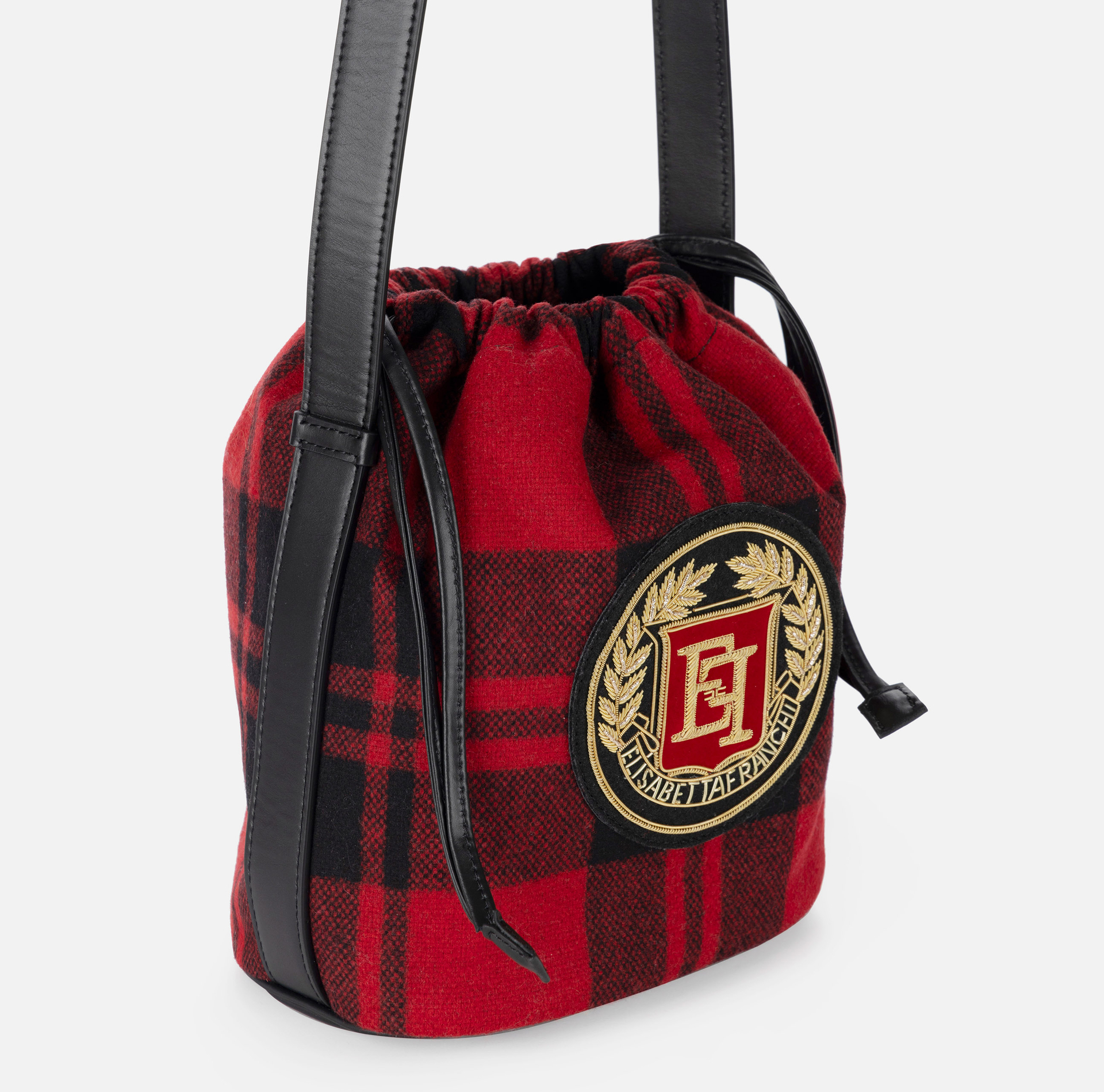 Bolso cubo de lana tartán | Elisabetta Franchi® Outlet