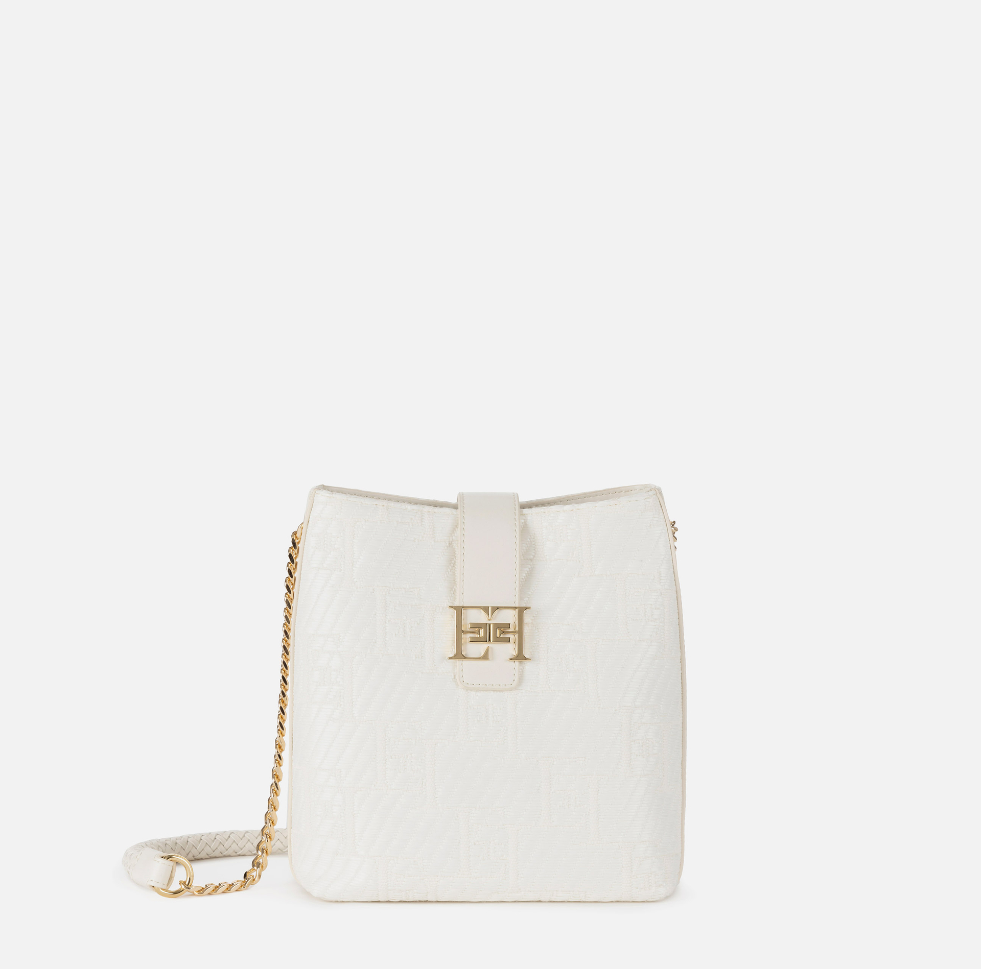 Shoulder bag in jacquard raffia - Elisabetta Franchi® Outlet