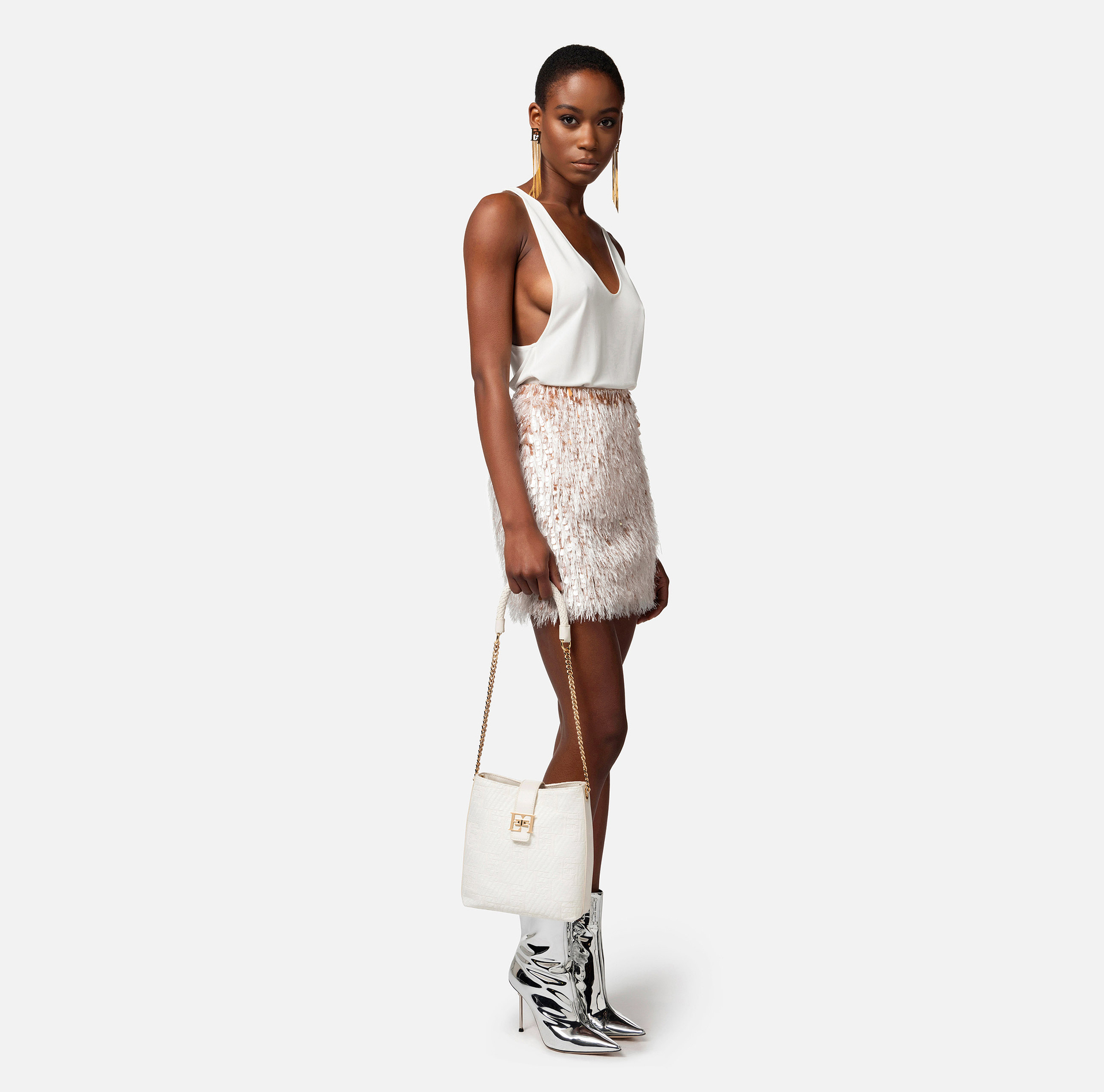 Shoulder bag in jacquard raffia - Elisabetta Franchi® Outlet