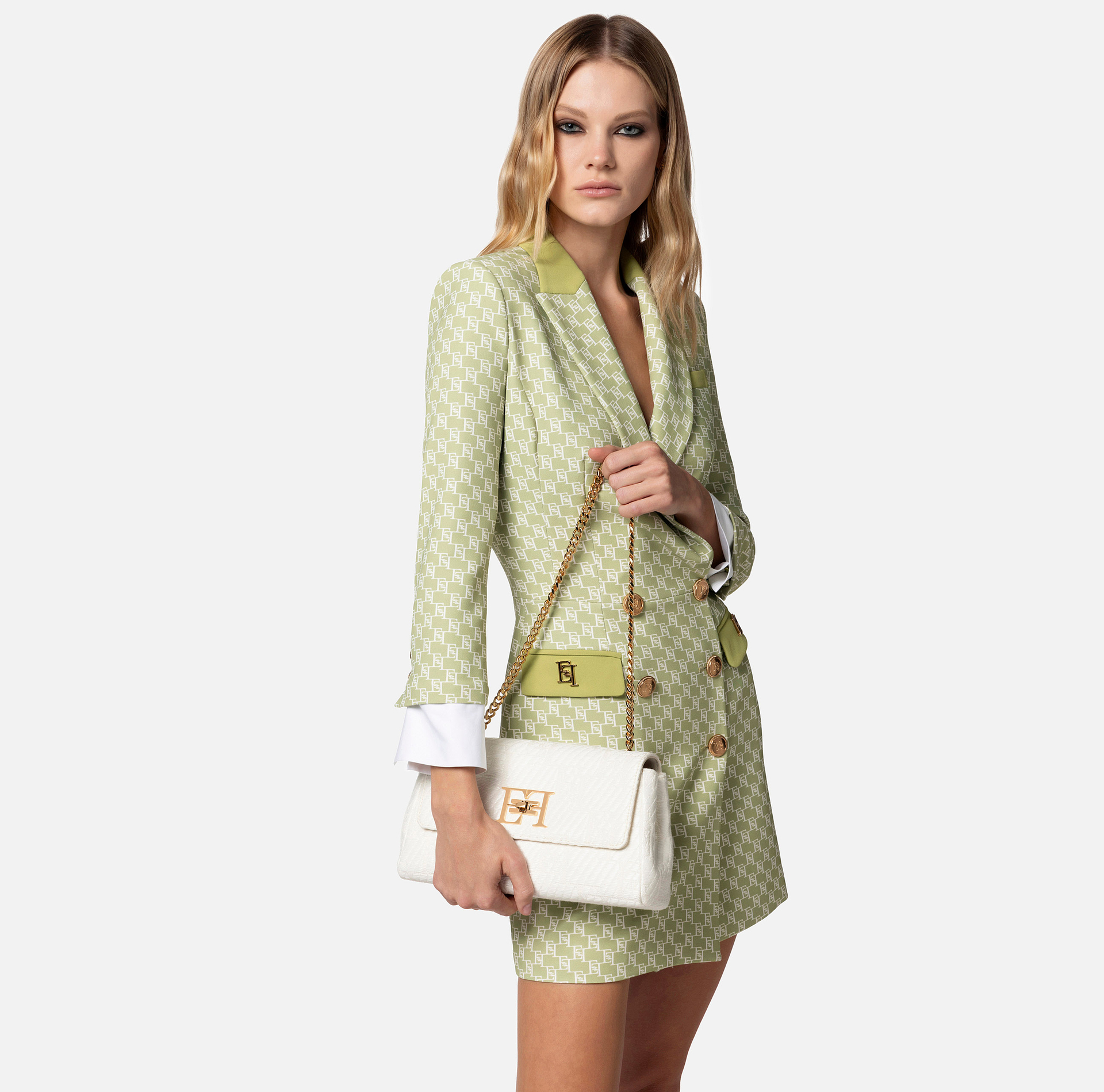 Over-the-shoulder bag in jacquard raffia - Elisabetta Franchi® Outlet