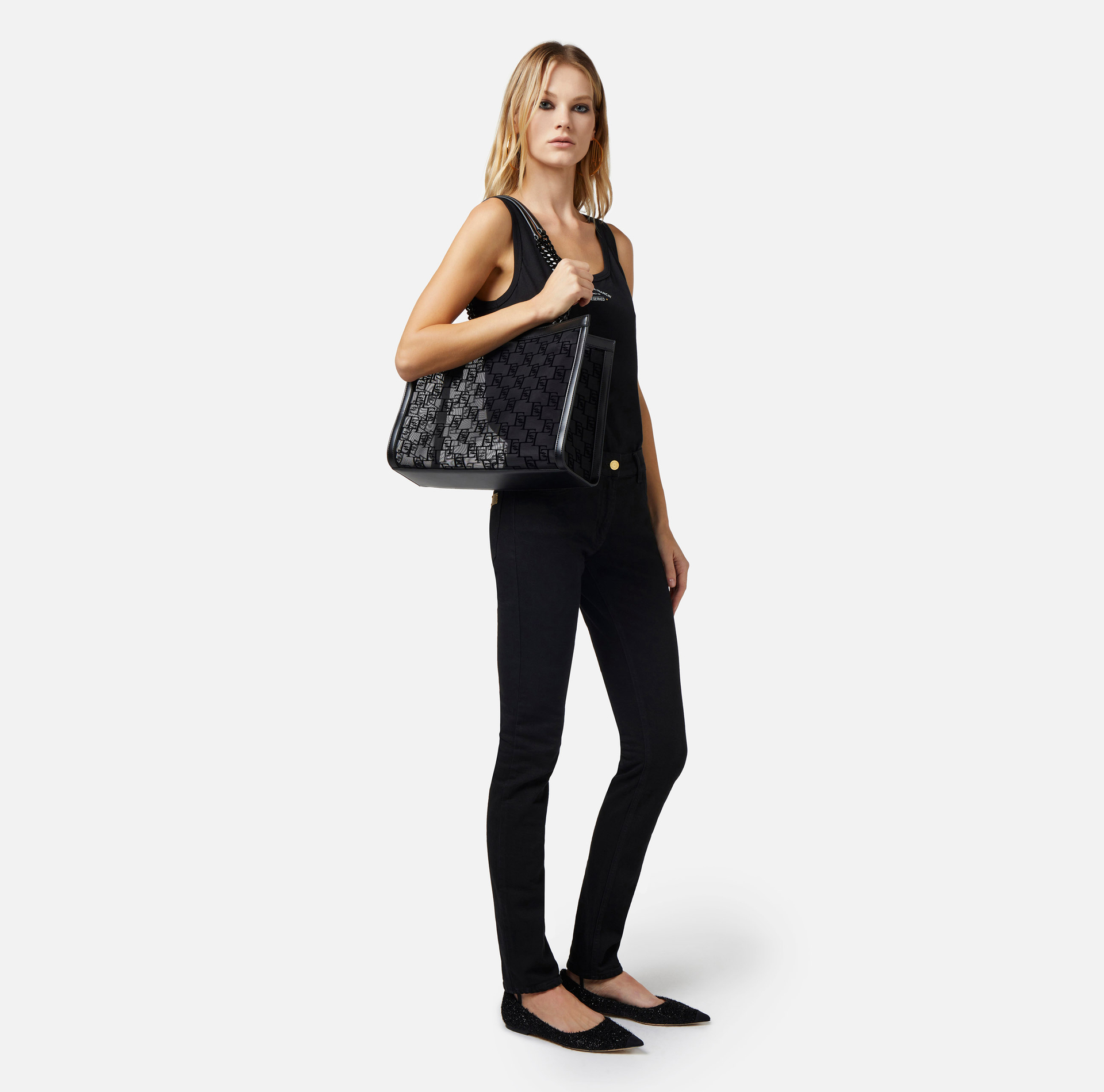 Large shopper bag in flocked mesh - Elisabetta Franchi® Outlet