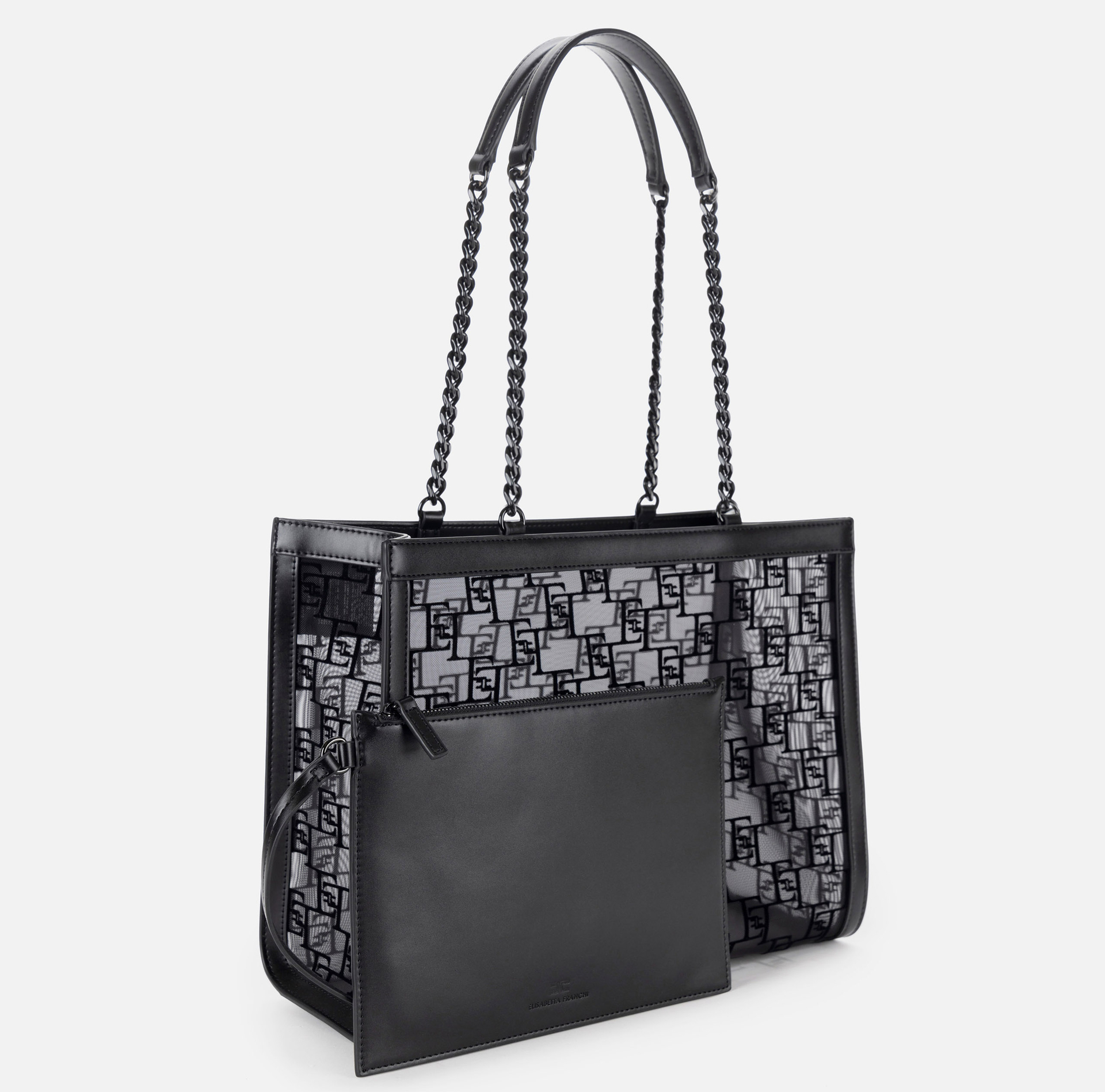 Large shopper bag in flocked mesh - Elisabetta Franchi® Outlet