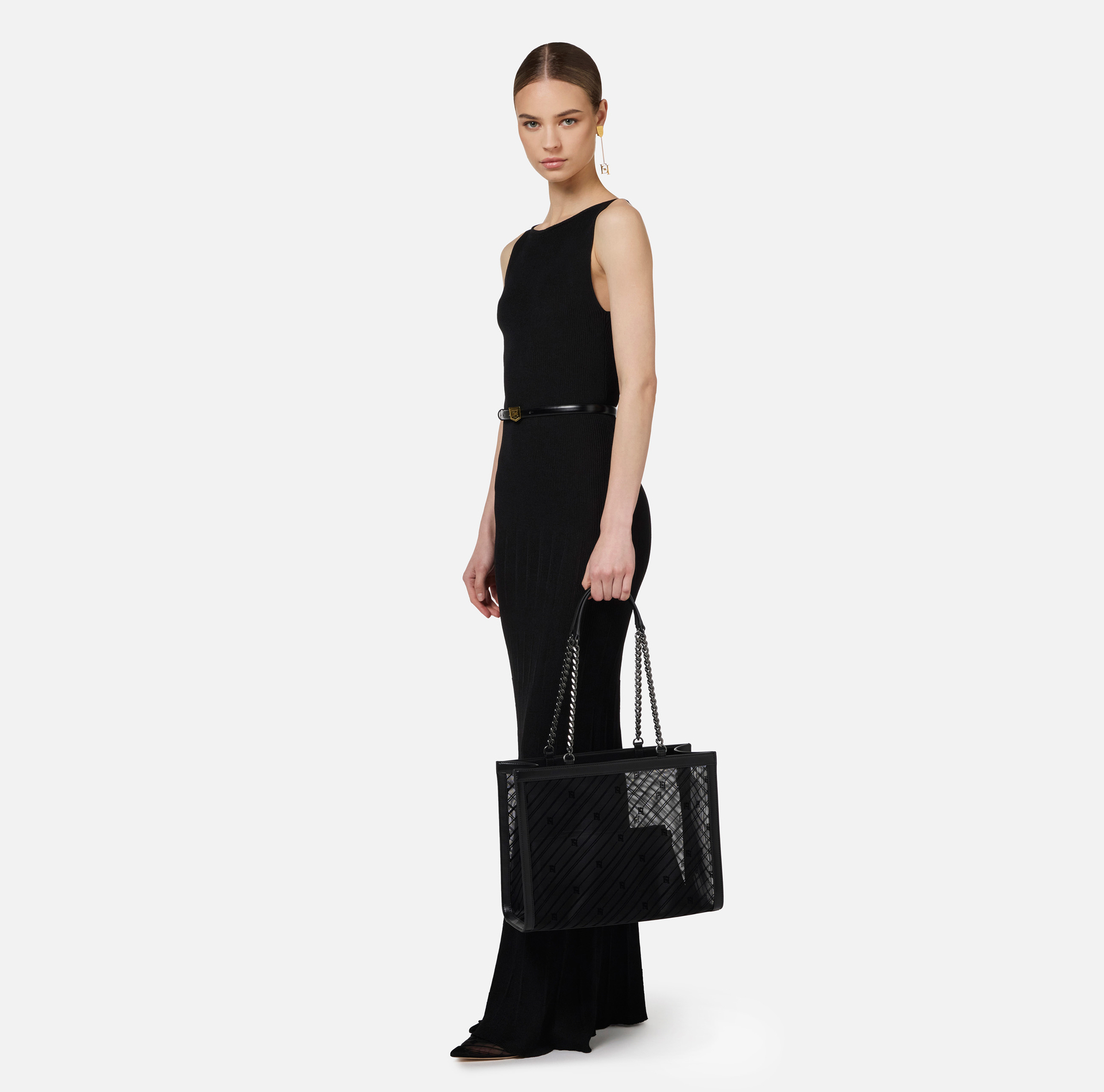 Large shopper bag with mesh effect | Elisabetta Franchi® Outlet