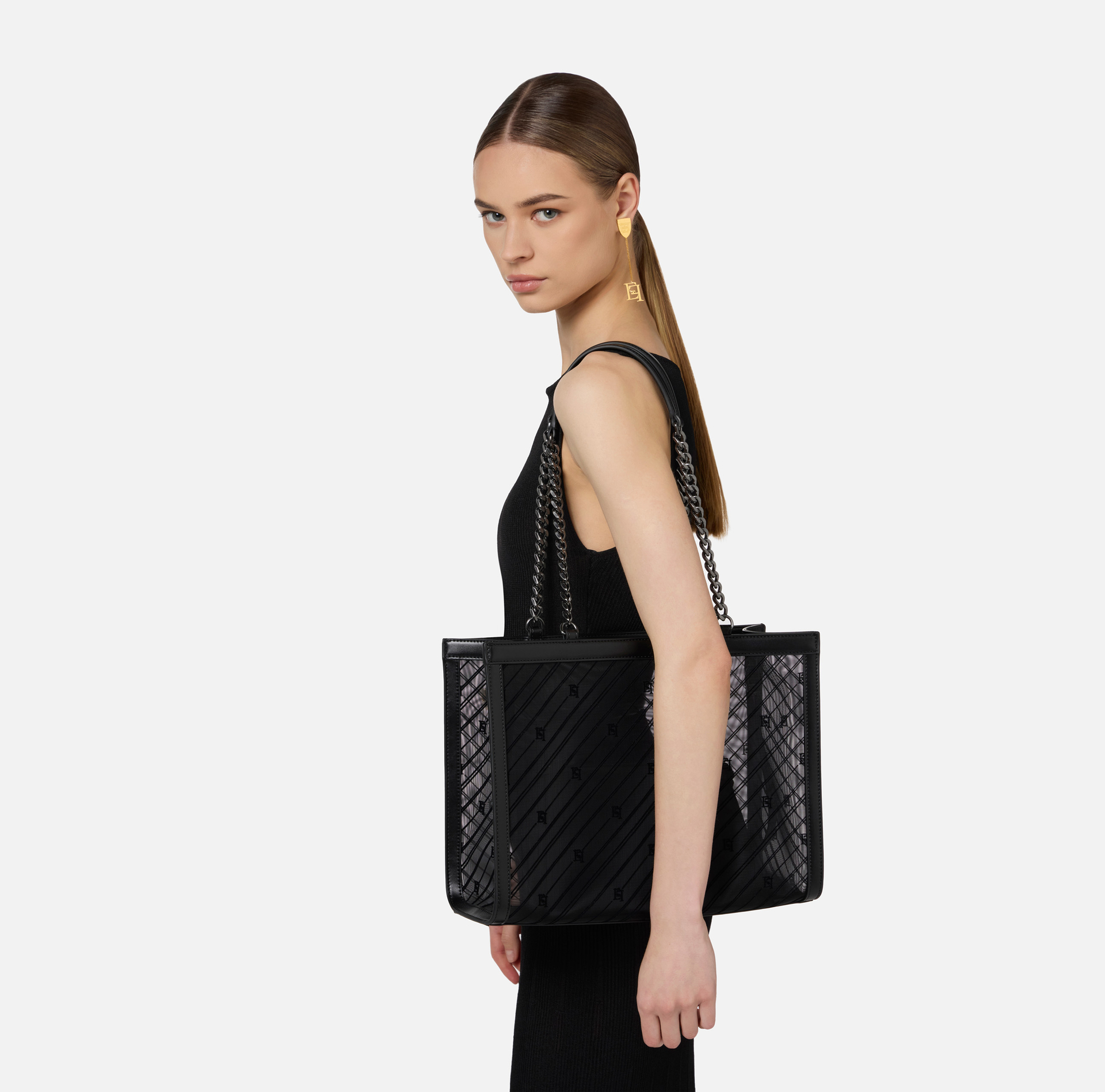 Sac shopper de grande taille effet filet | Elisabetta Franchi® Outlet