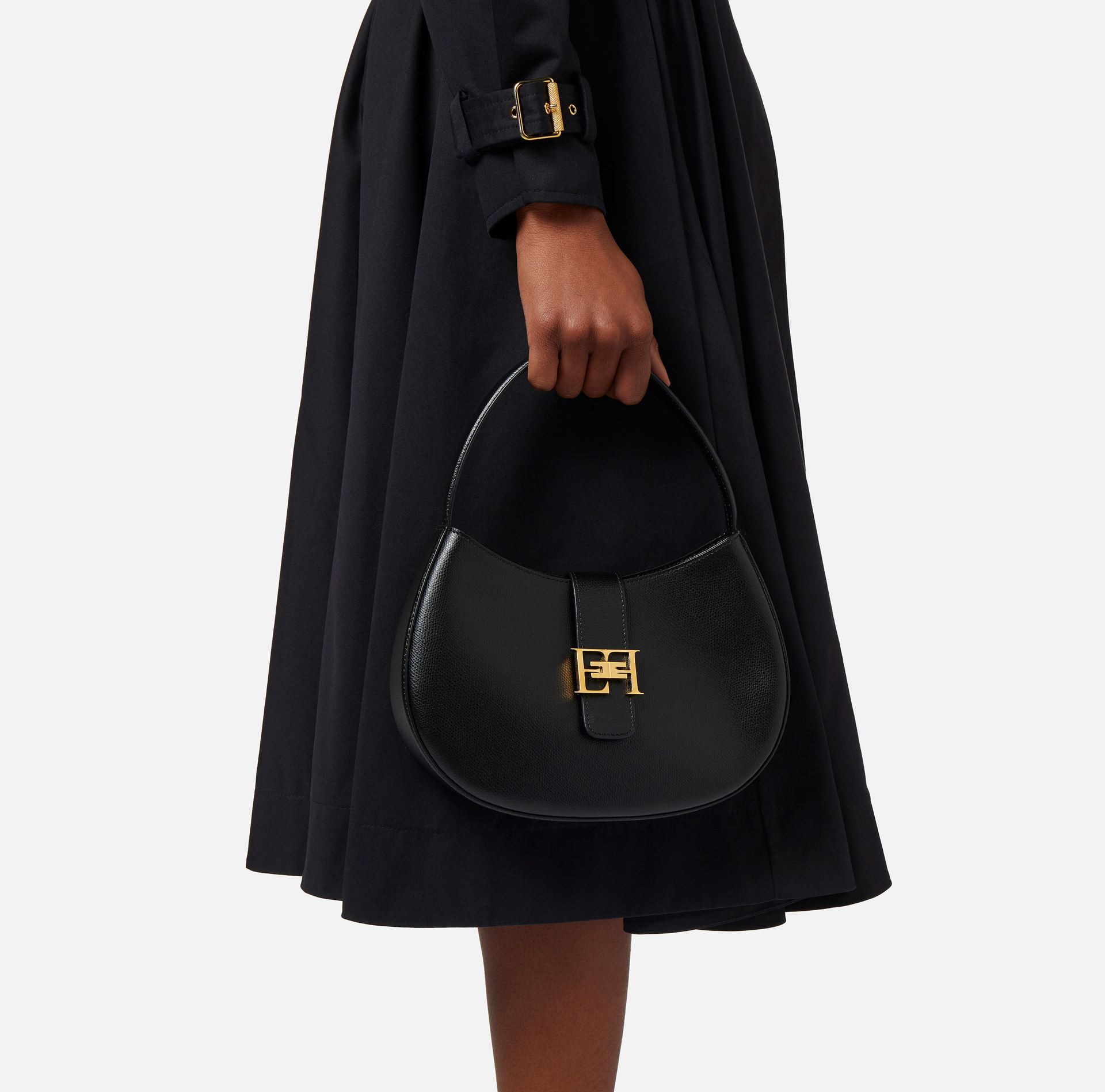 Sac hobo de grande taille avec logo en métal - Elisabetta Franchi® Outlet