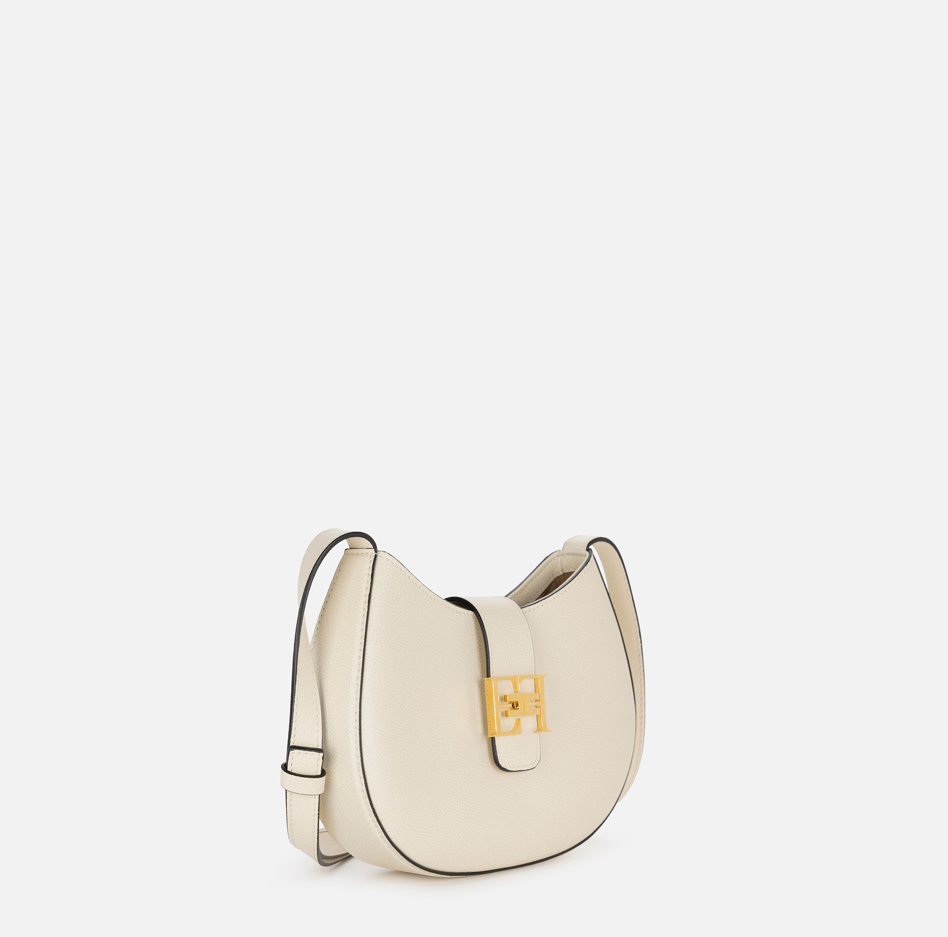 Bolso hobo mediano con logotipo de metal - Elisabetta Franchi® Outlet