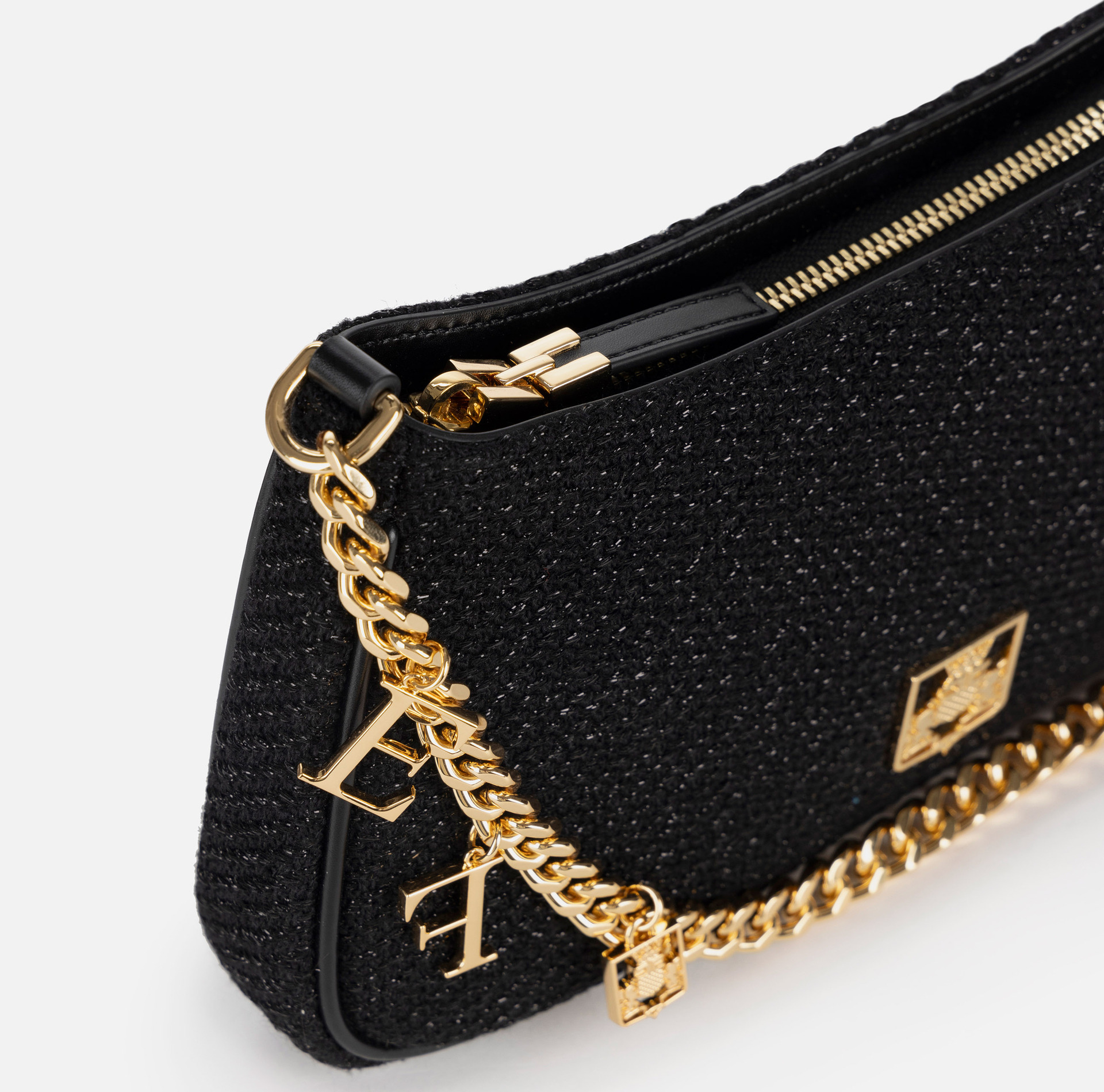 Fabric hobo bag with shoulder strap with charms | Elisabetta Franchi® Outlet