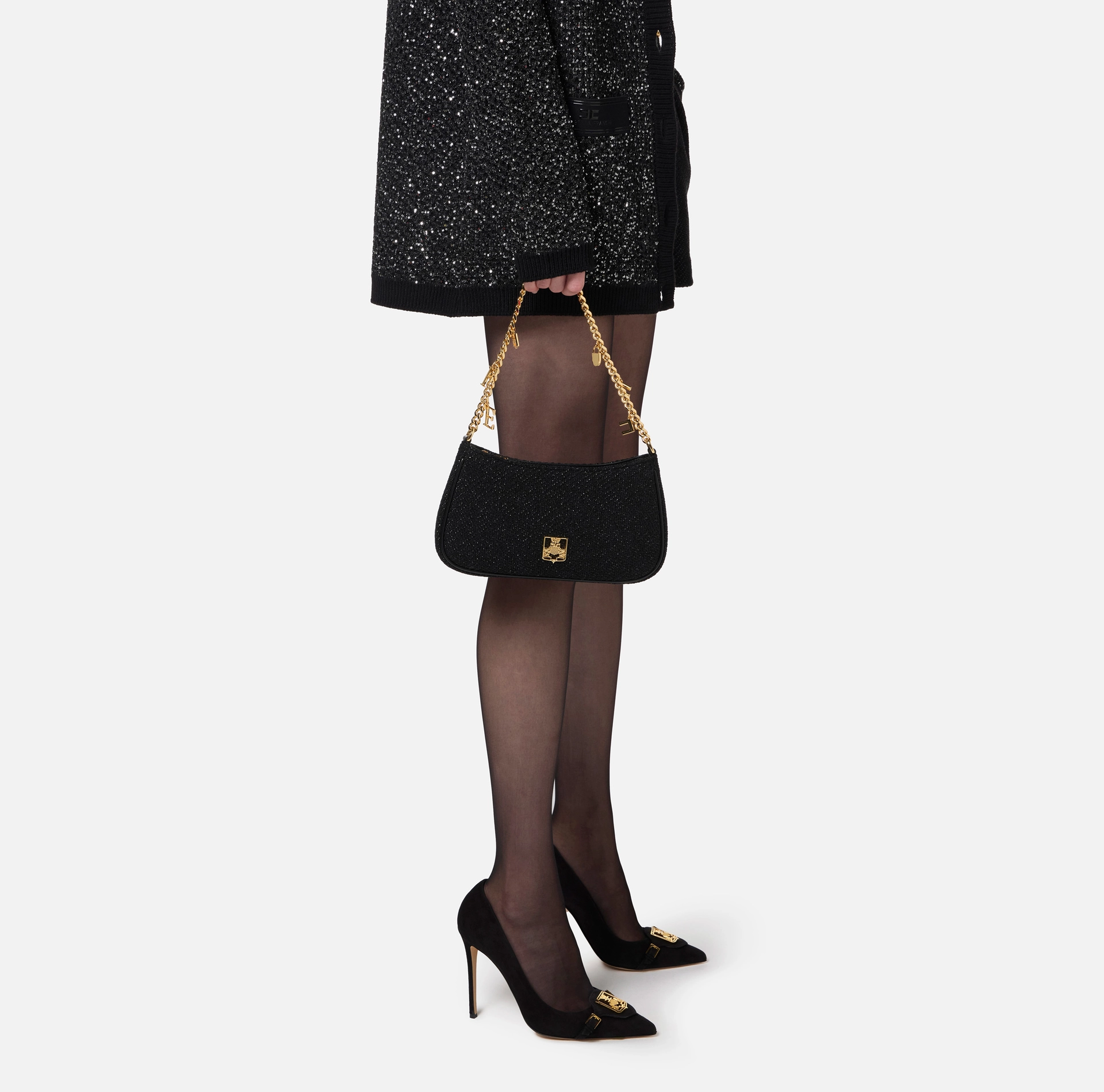 Fabric hobo bag with shoulder strap with charms | Elisabetta Franchi® Outlet