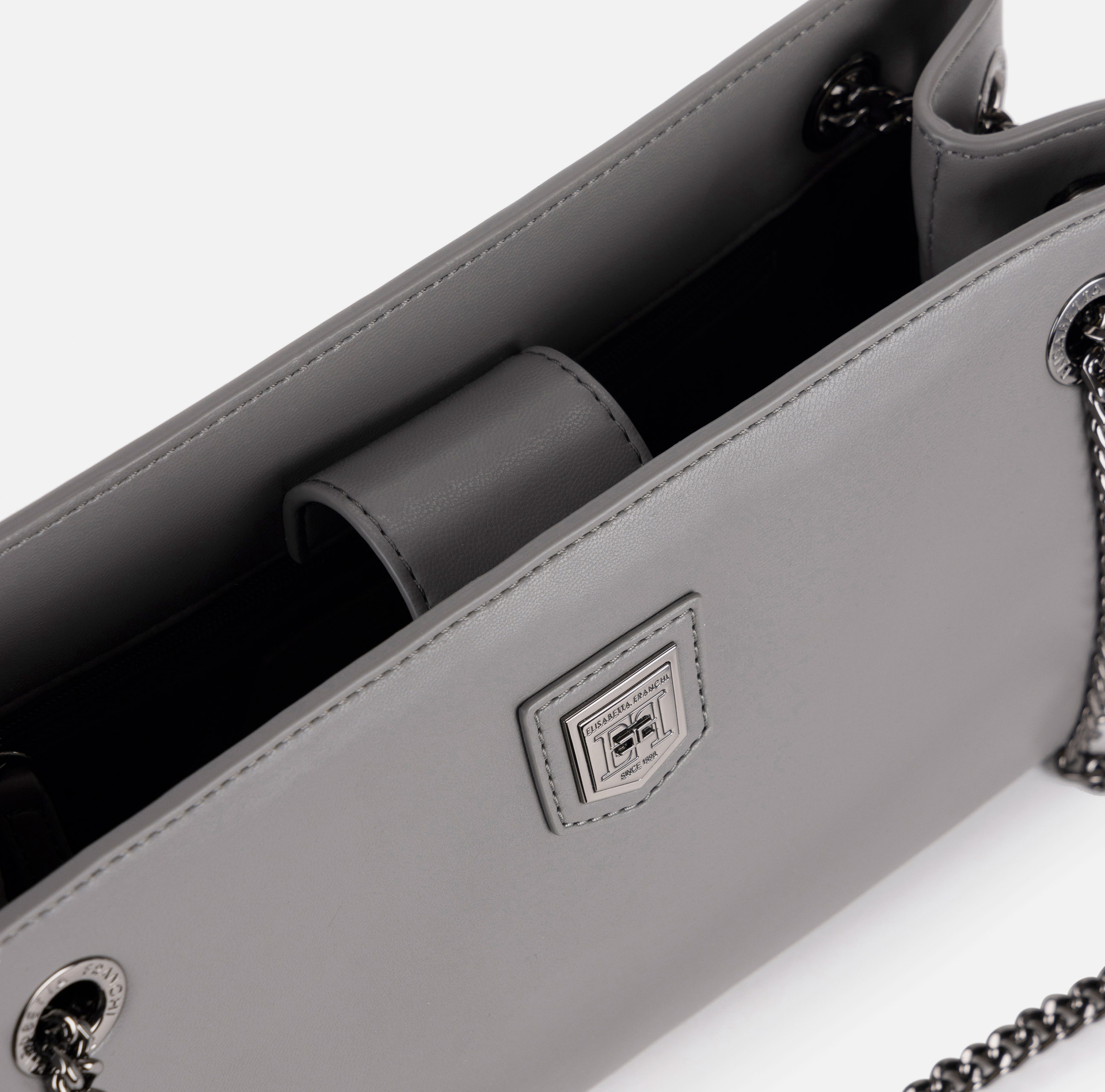 Shoulder bag with silver metal shield | Elisabetta Franchi® Outlet