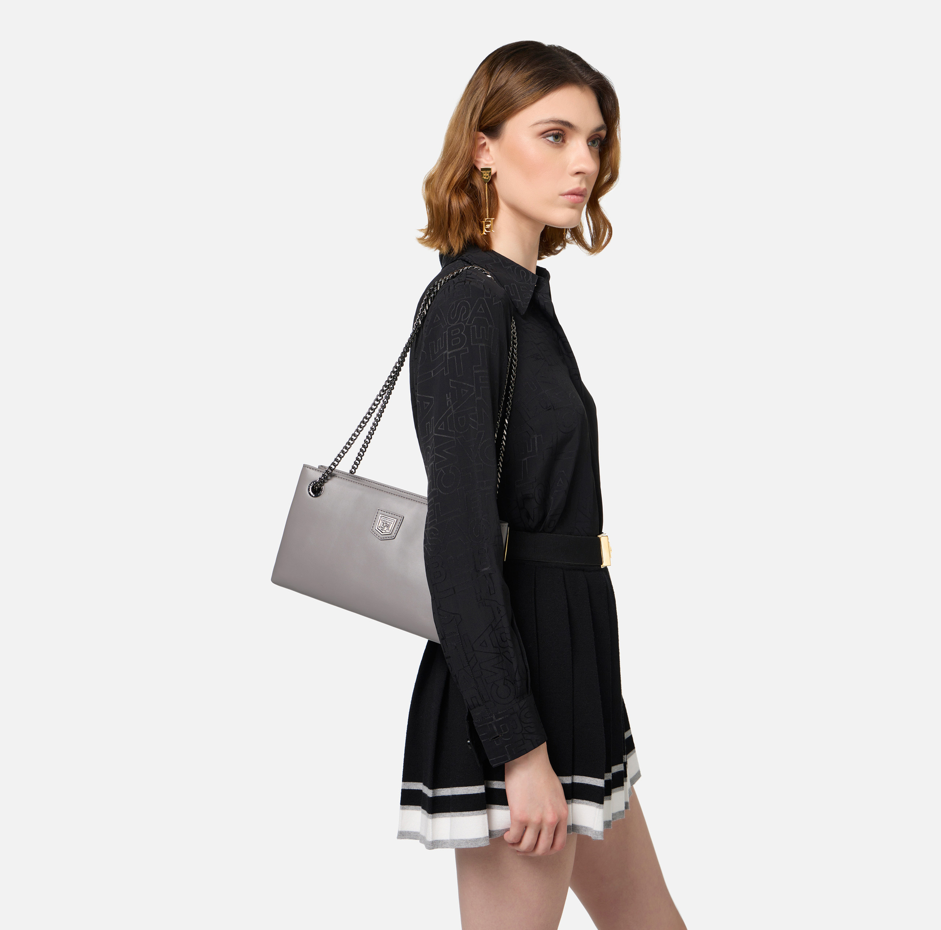 Shoulder bag with silver metal shield | Elisabetta Franchi® Outlet