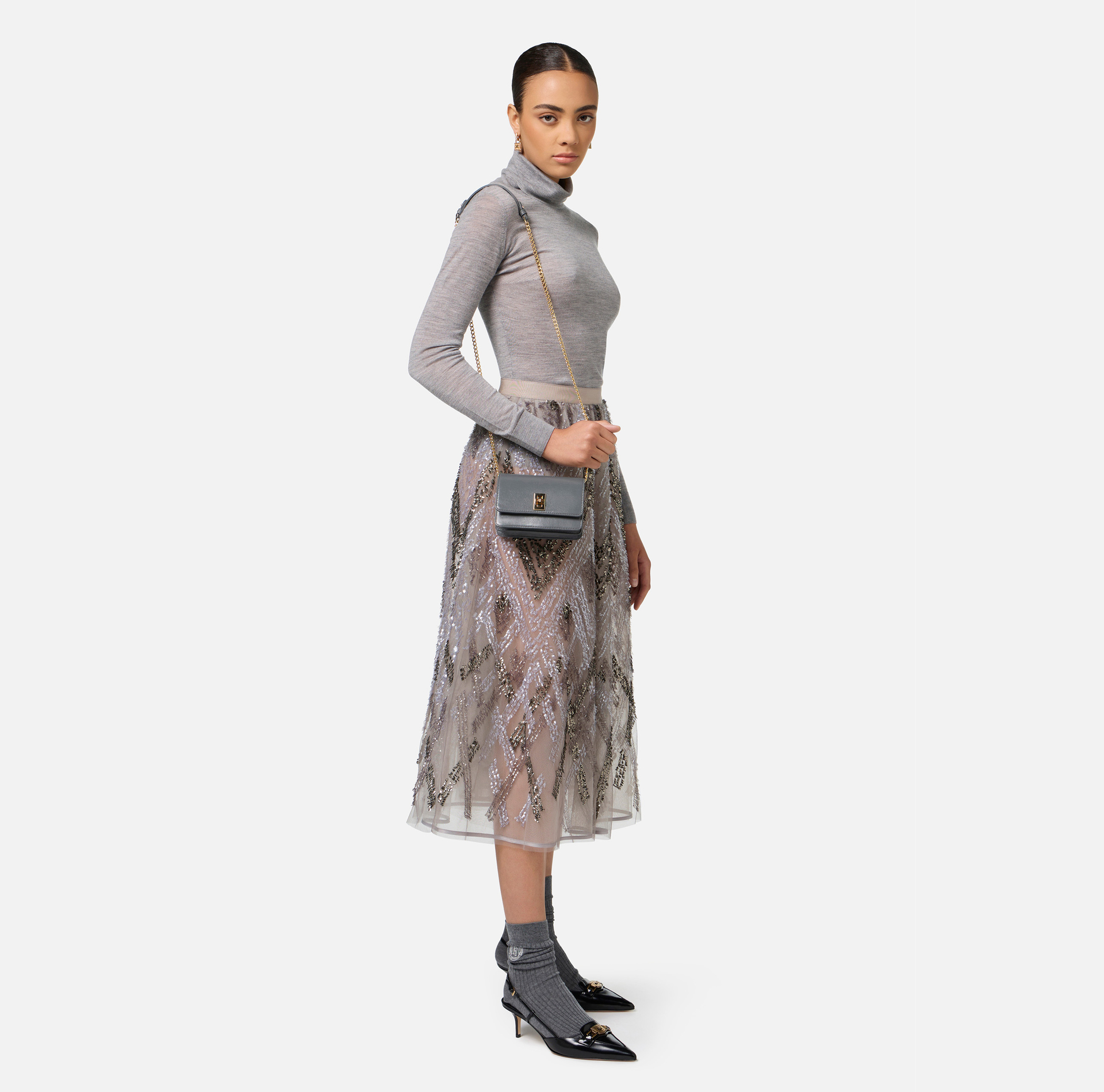Sac à bandoulière en cuir nappa avec soufflet | Elisabetta Franchi® Outlet