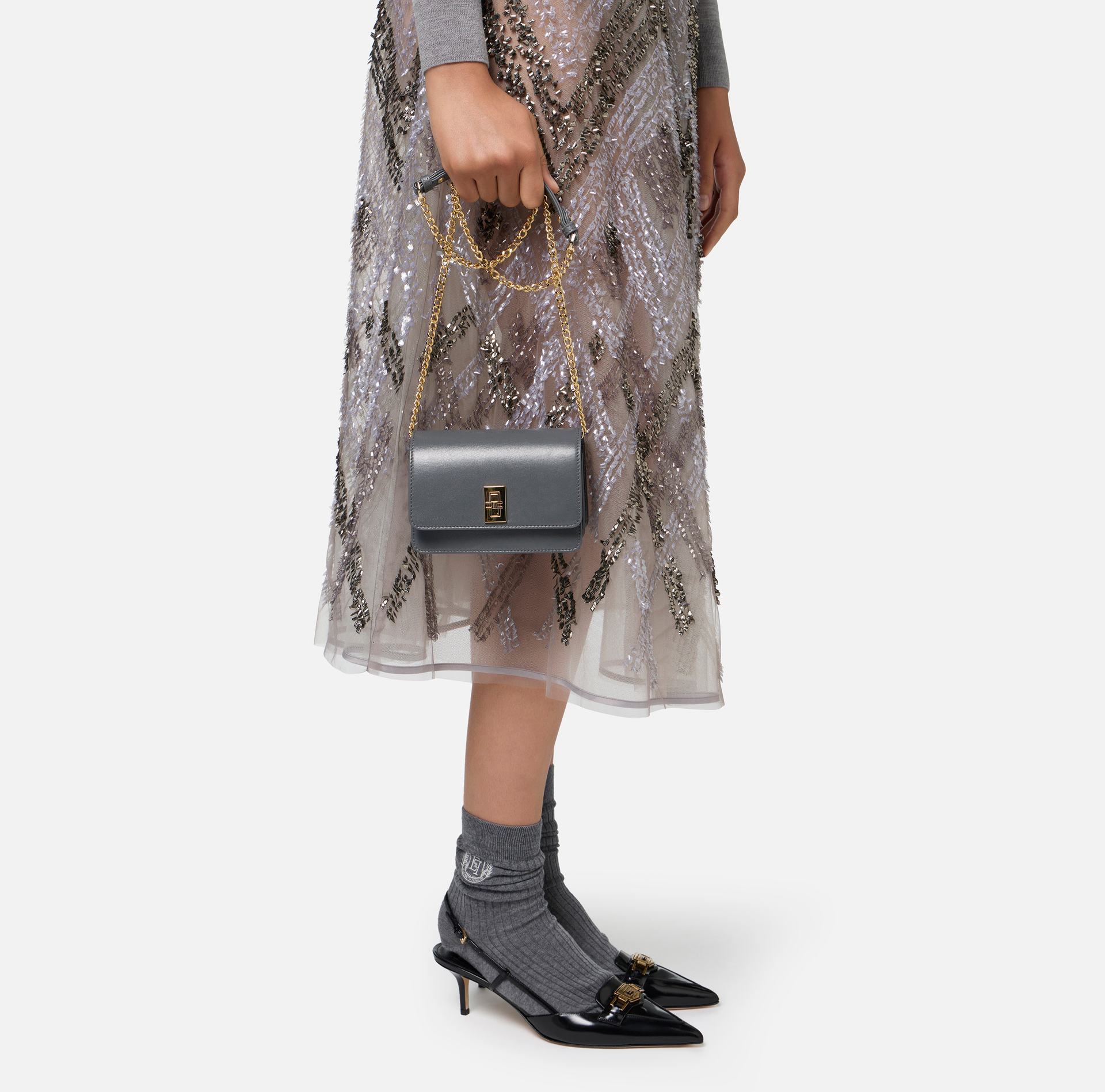 Sac à bandoulière en cuir nappa avec soufflet | Elisabetta Franchi® Outlet
