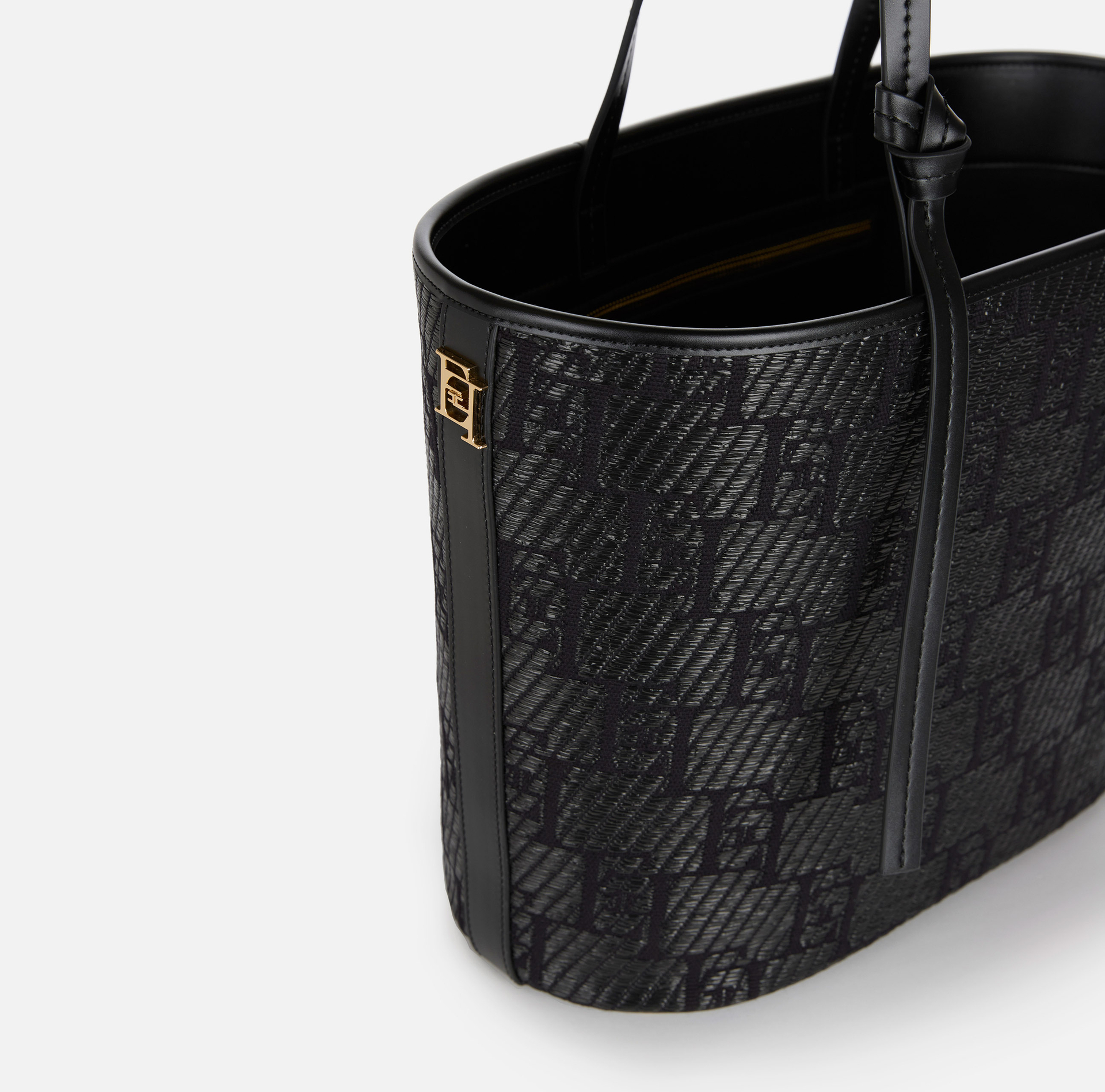 Jacquard fabric shopper bag - Elisabetta Franchi® Outlet