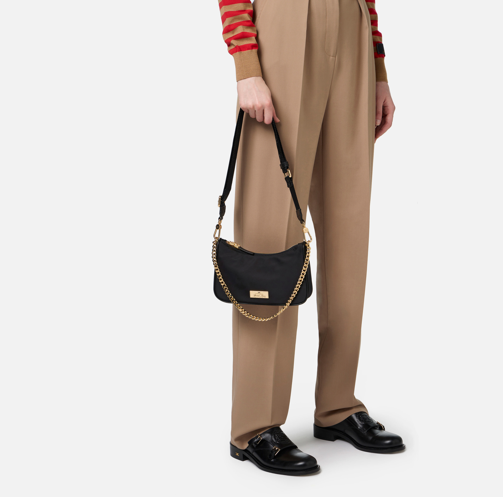 Bag with double shoulder strap and logo | Elisabetta Franchi® Outlet