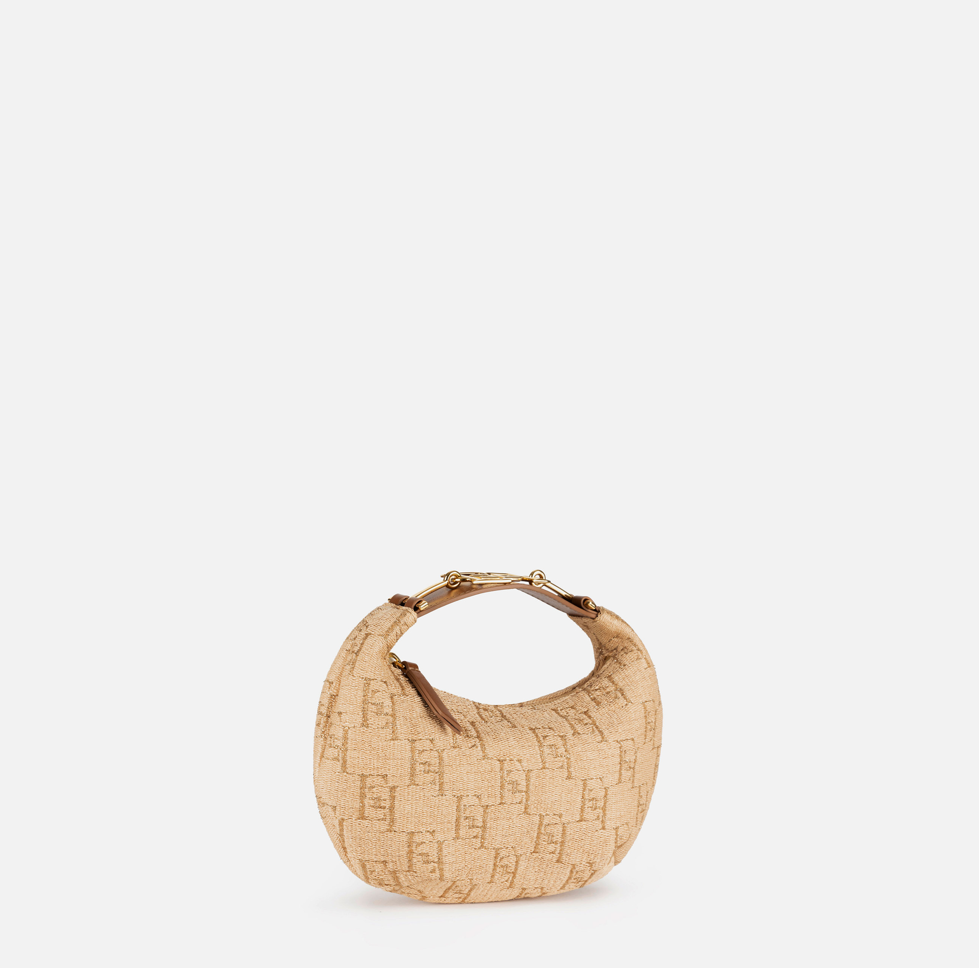 Small hobo bag in jacquard raffia with metal horsebit - Elisabetta Franchi® Outlet