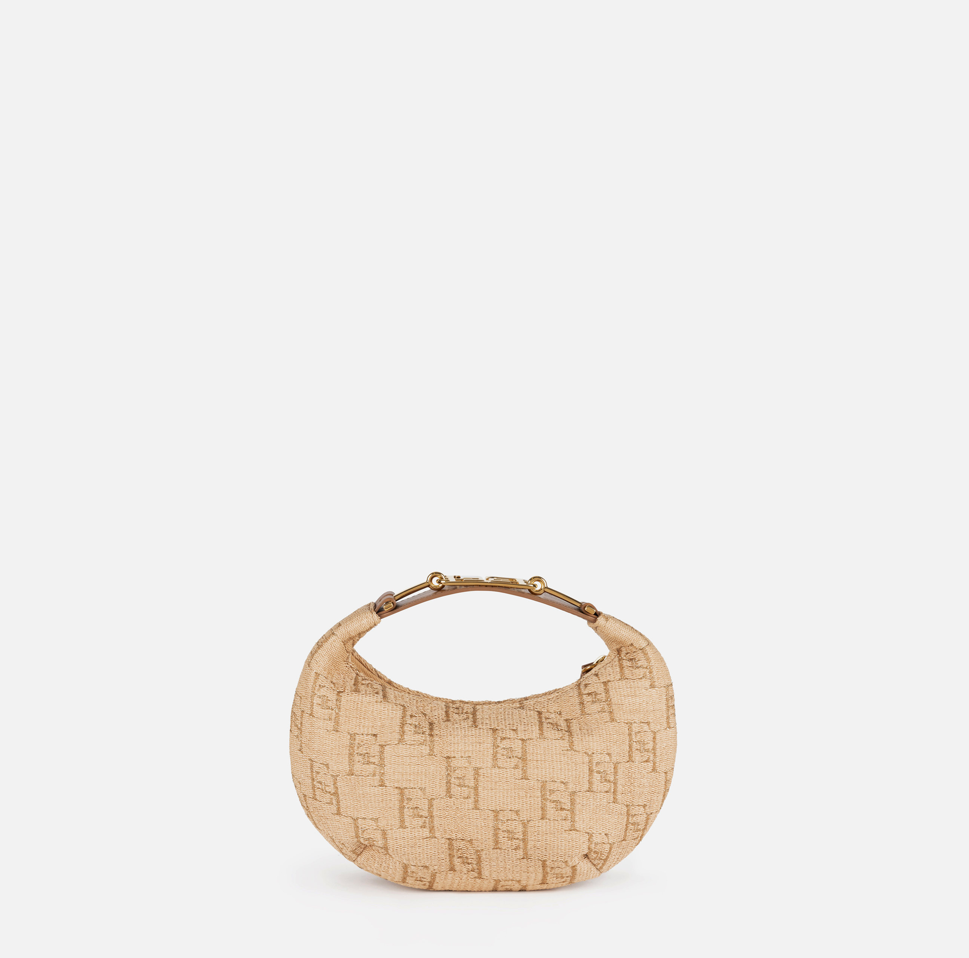 Small hobo bag in jacquard raffia with metal horsebit - Elisabetta Franchi® Outlet