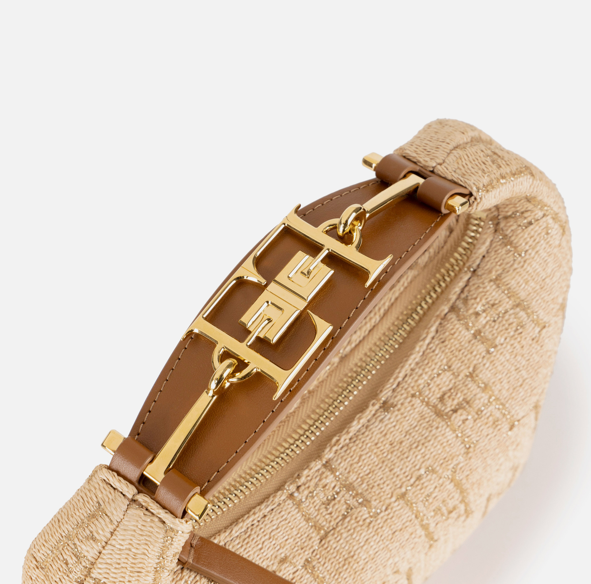 Small hobo bag in jacquard raffia with metal horsebit - Elisabetta Franchi® Outlet