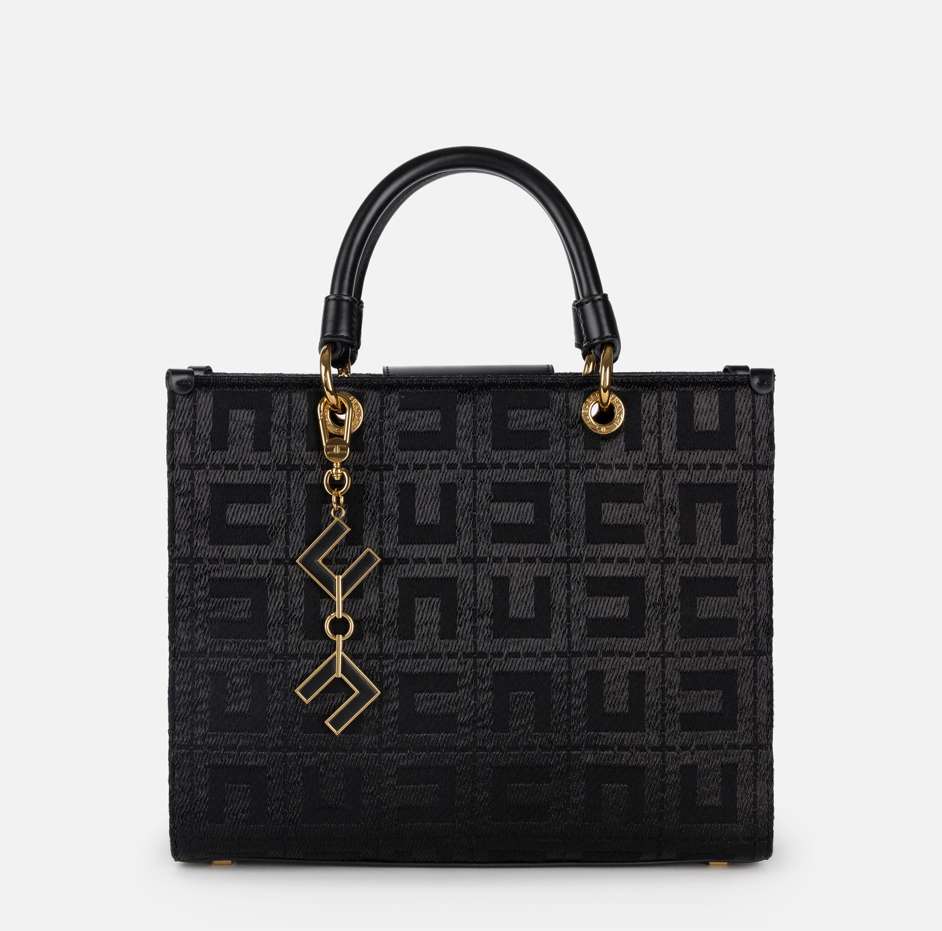 Shopper bag in jacquard fabric with charms | Elisabetta Franchi® Outlet