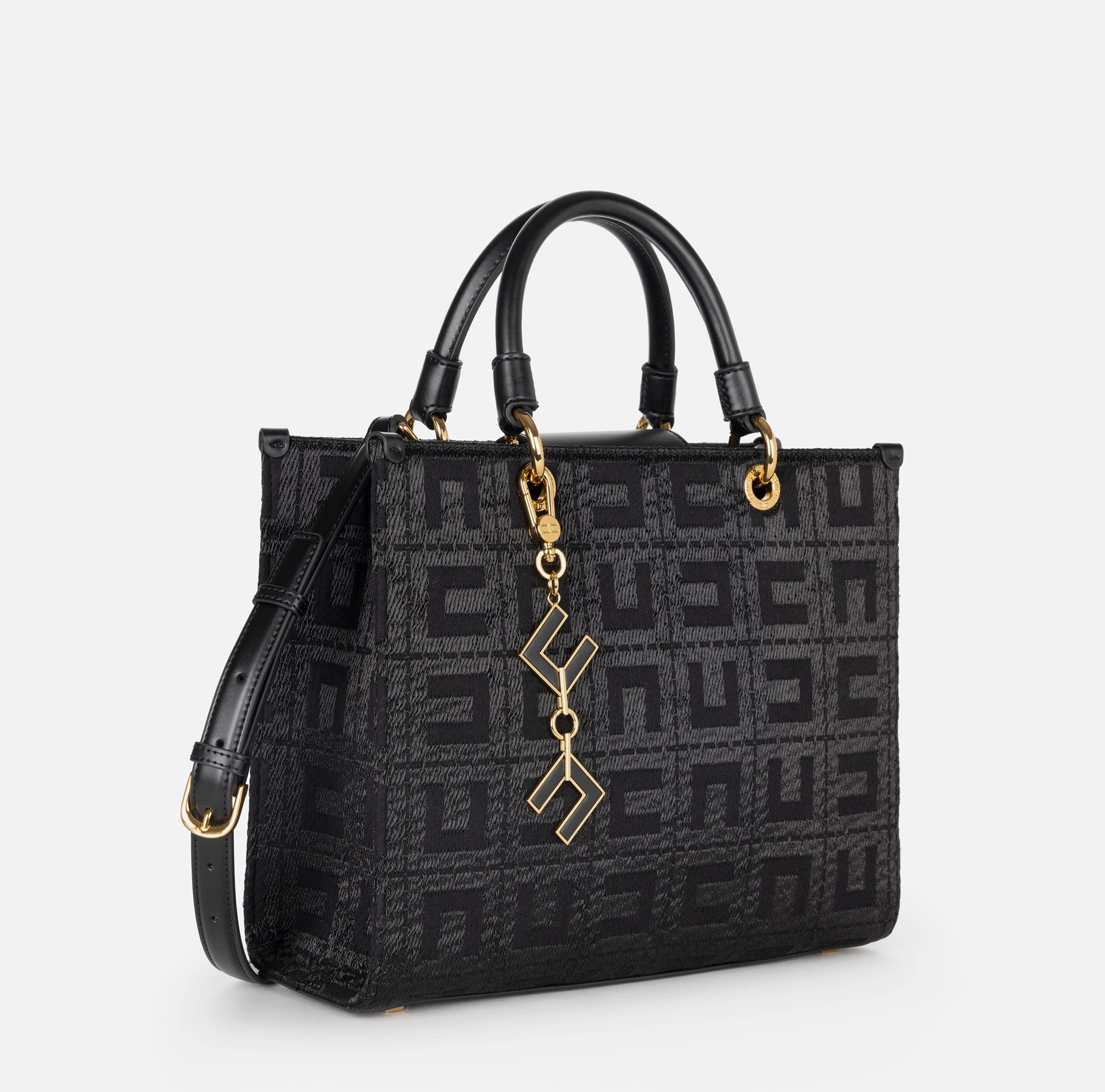 Shopper in tessuto jacquard con charms | Elisabetta Franchi® Outlet