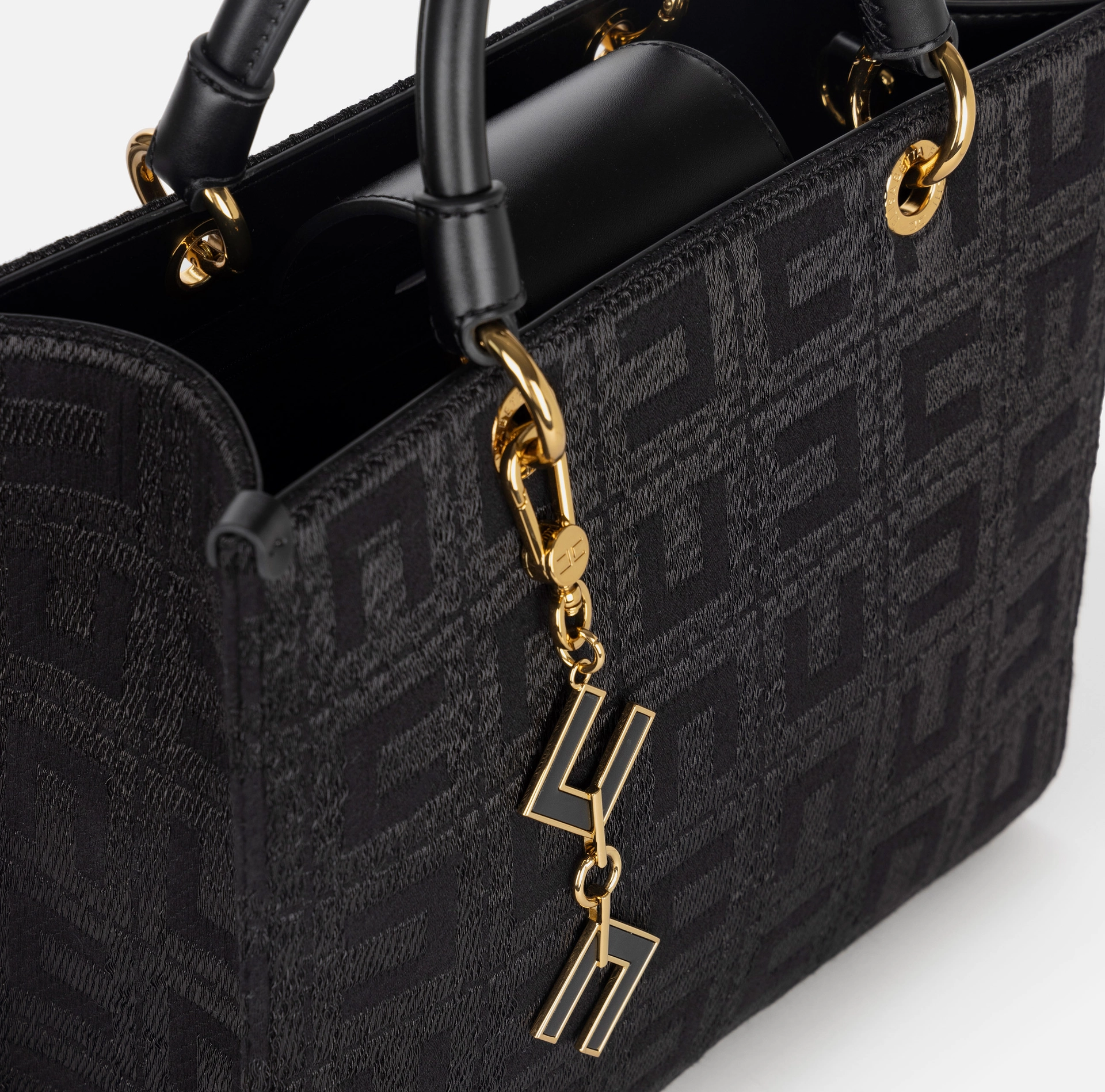 Shopper in tessuto jacquard con charms | Elisabetta Franchi® Outlet