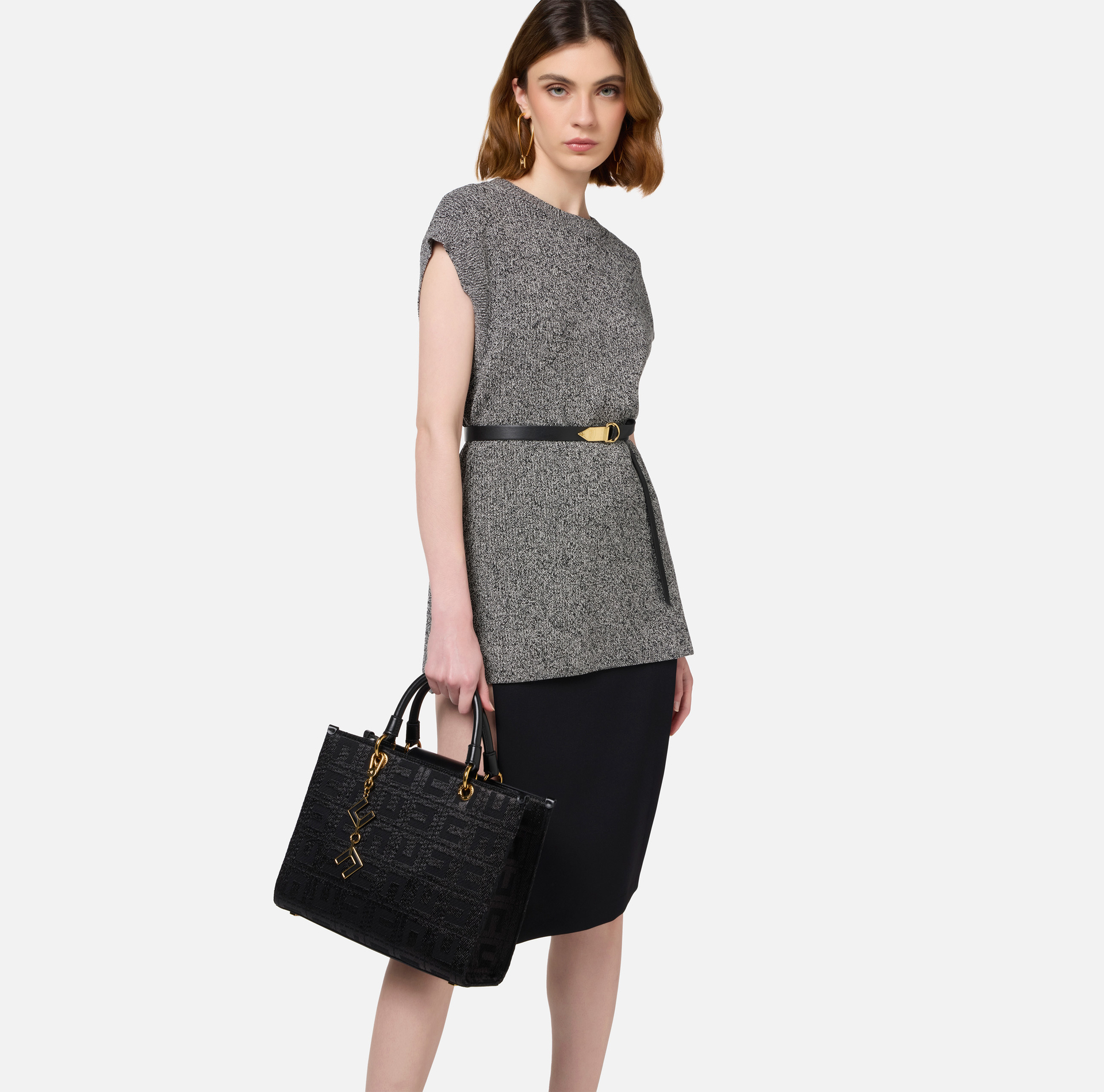Shopper in tessuto jacquard con charms | Elisabetta Franchi® Outlet