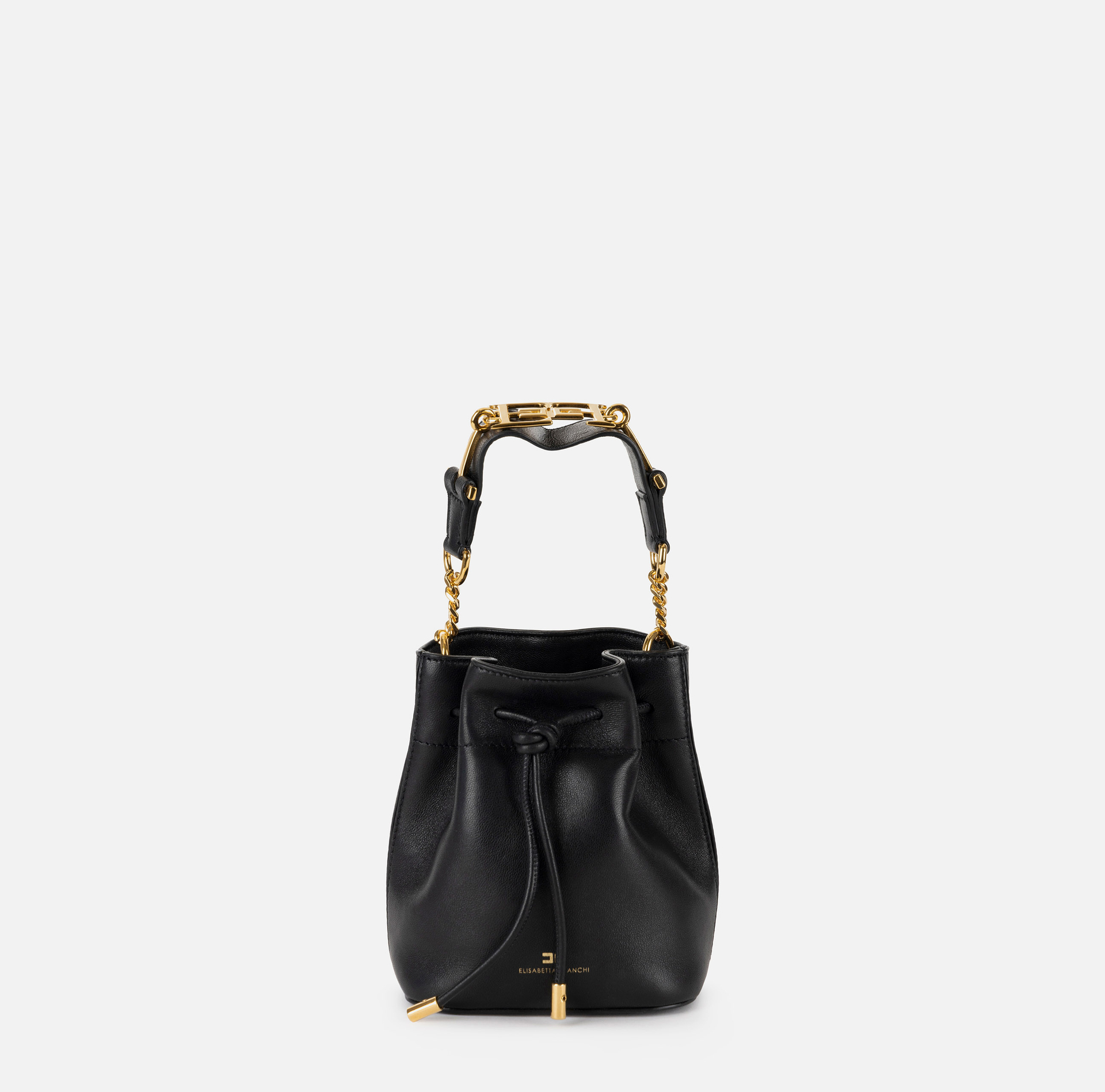Leather bucket bag with metal horsebit - Elisabetta Franchi® Outlet