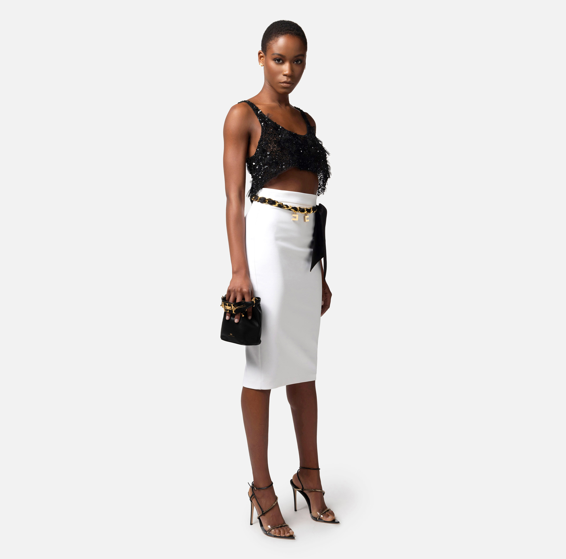 Leather bucket bag with metal horsebit - Elisabetta Franchi® Outlet