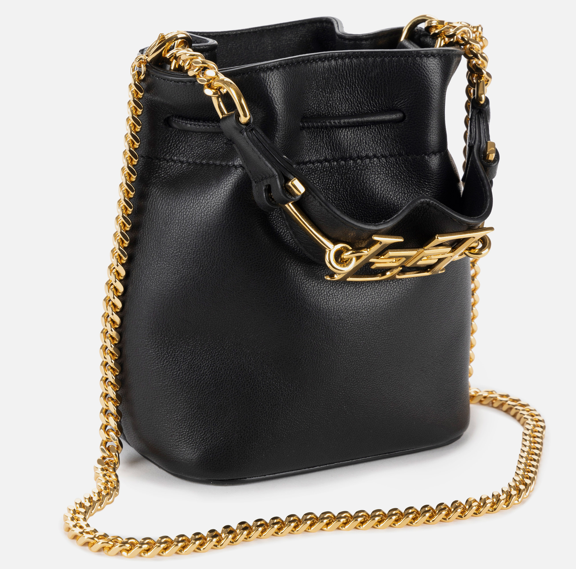 Leather bucket bag with metal horsebit - Elisabetta Franchi® Outlet
