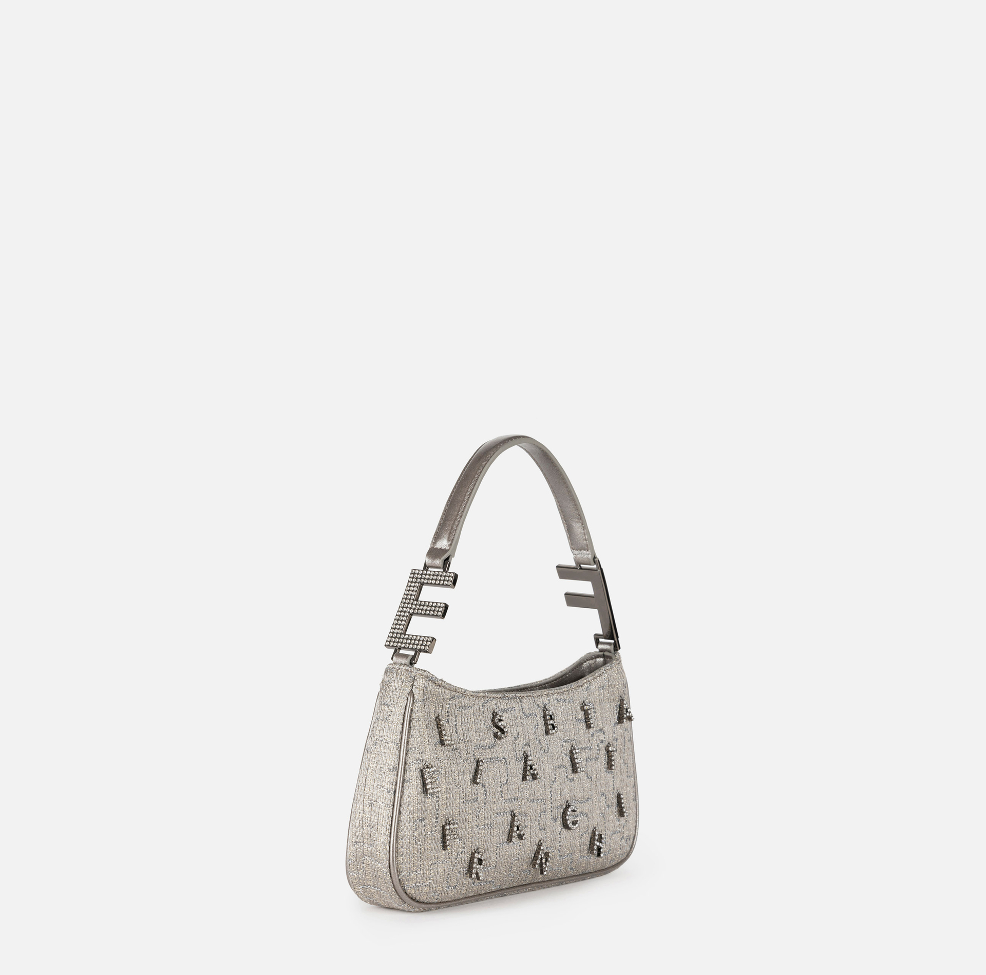 Sac à porter à l'épaule en tweed lurex avec lettrage de strass - Elisabetta Franchi® Outlet