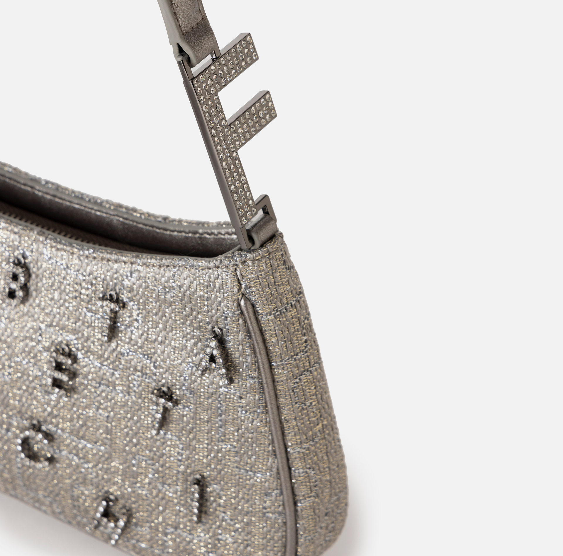 Sac à porter à l'épaule en tweed lurex avec lettrage de strass - Elisabetta Franchi® Outlet