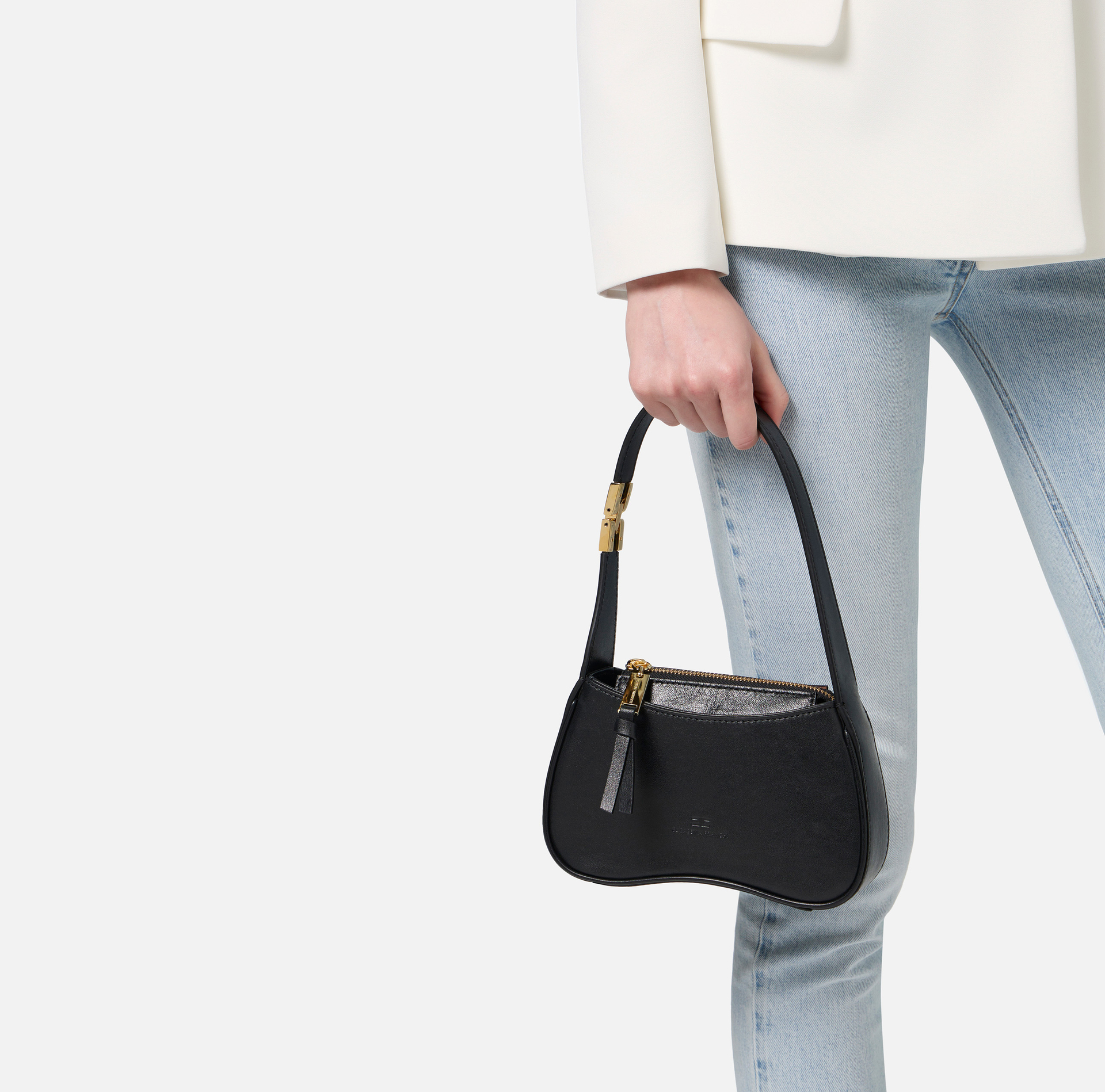 Mini hobo bag in shiny Nappa leather | Elisabetta Franchi® Outlet
