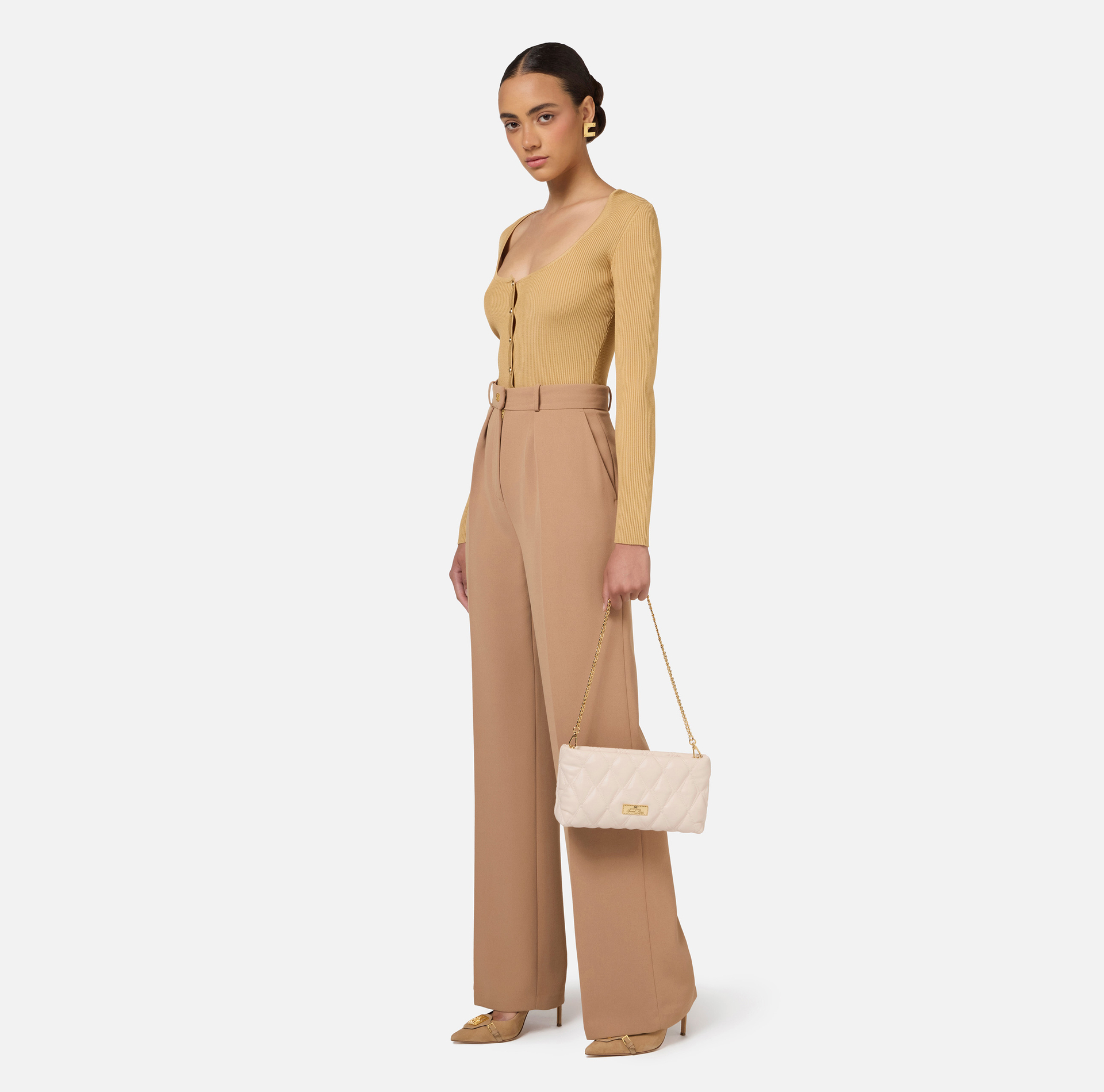 Bolso de mano de tejido en relieve con correa de cadena | Elisabetta Franchi® Outlet