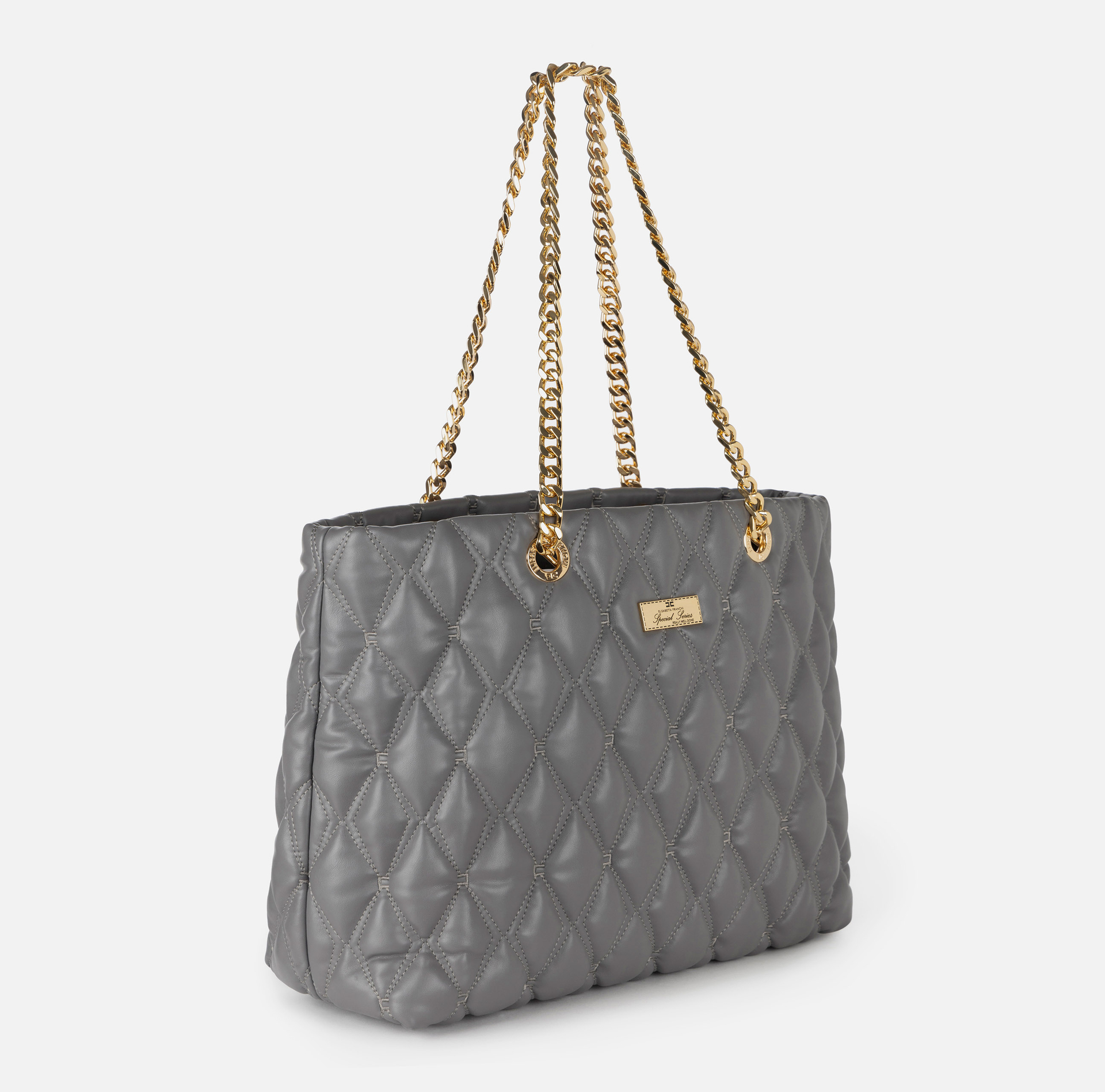 Shopper bag in embossed fabric with chain handles | Elisabetta Franchi® Outlet
