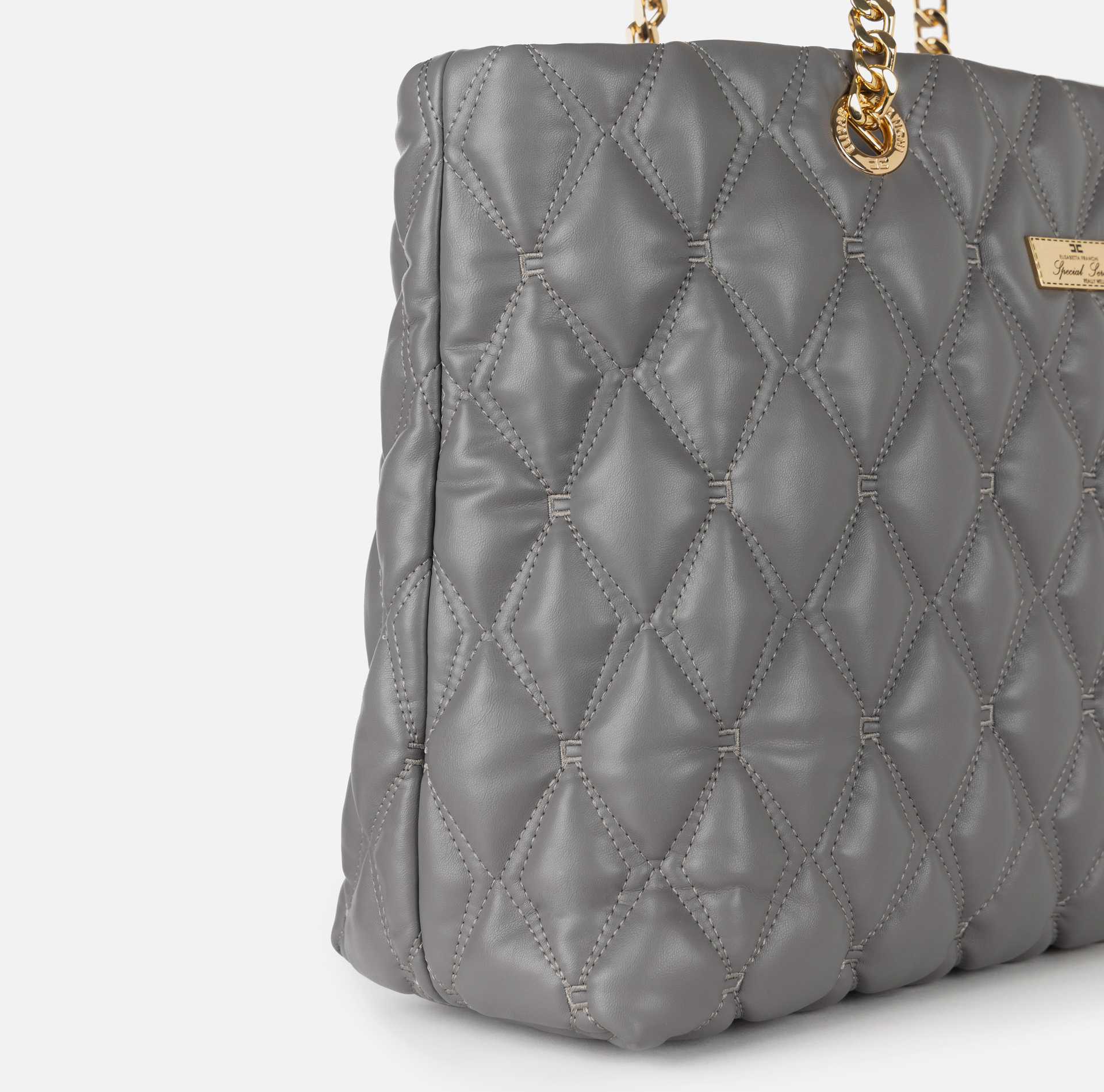 Shopper bag in embossed fabric with chain handles | Elisabetta Franchi® Outlet