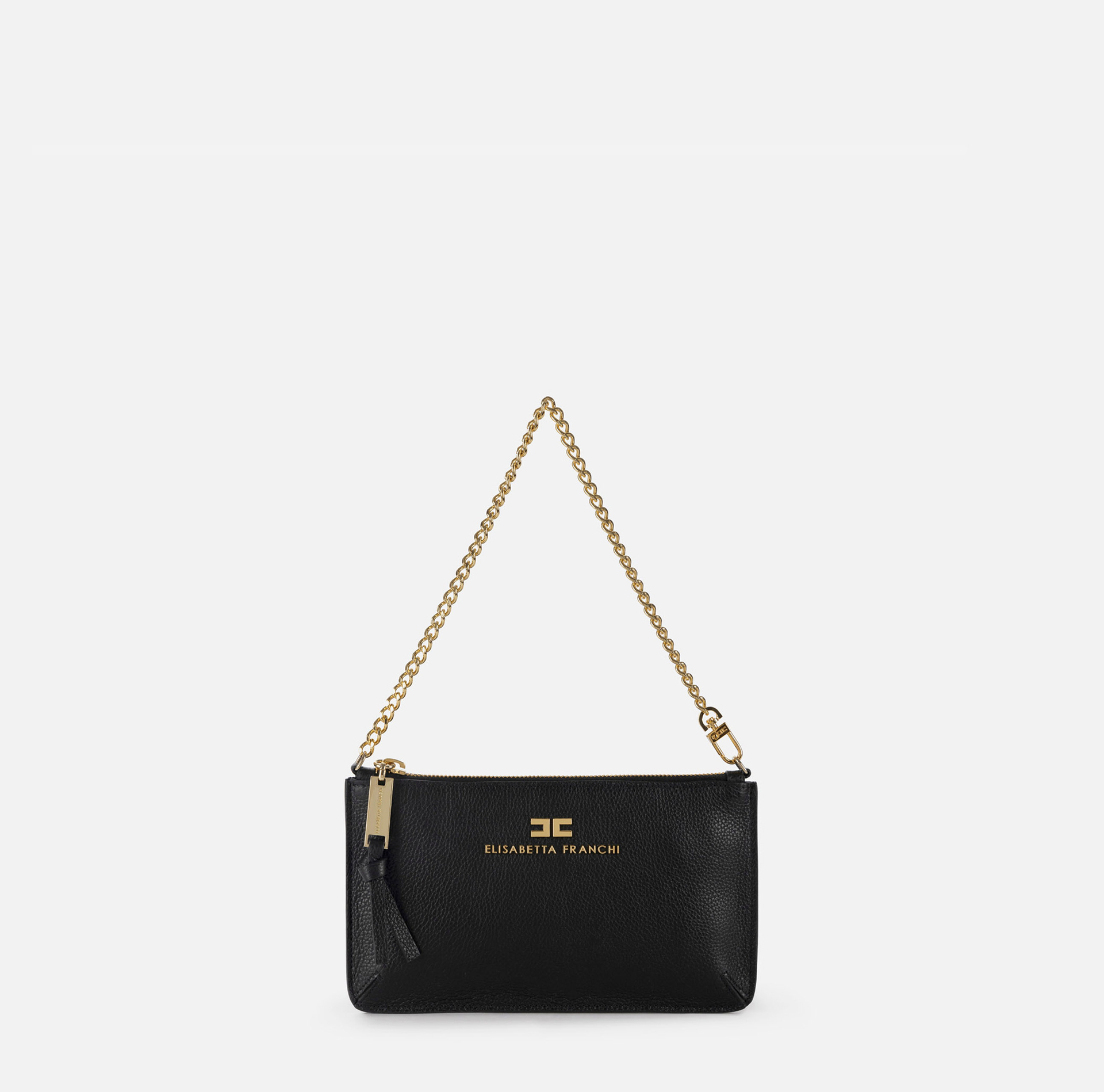 Leather baguette mini shoulder bag with lettering | Elisabetta Franchi® Outlet