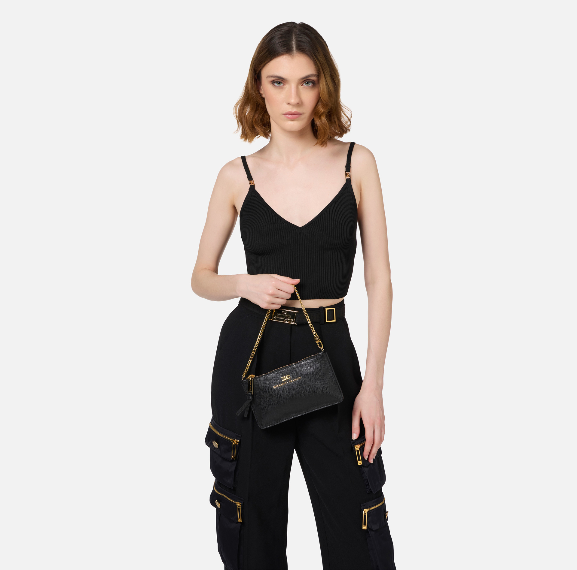 Mini-sac baguette à bandoulière en cuir avec lettres | Elisabetta Franchi® Outlet