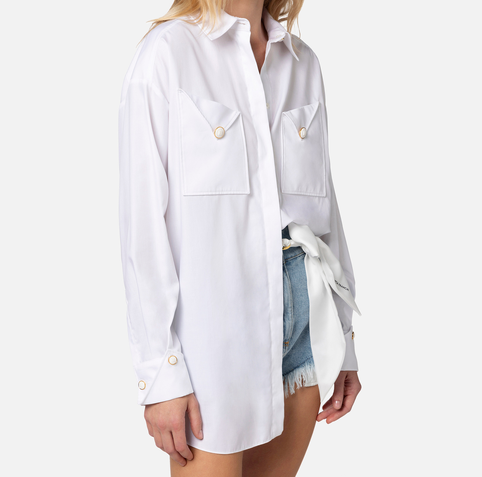 Camicia in popeline di cotone con tasche | Elisabetta Franchi® Outlet