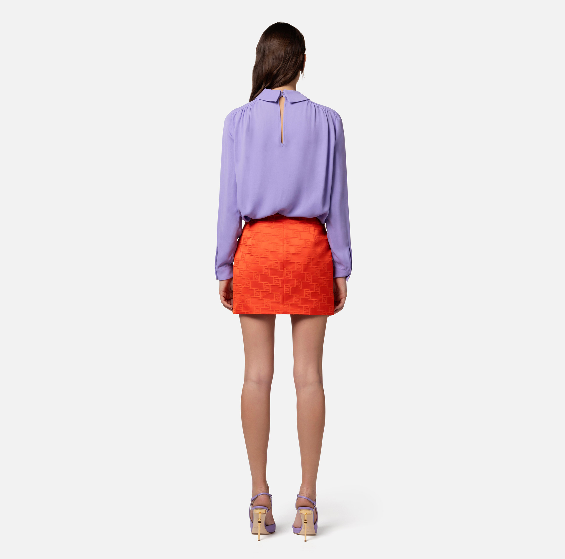 Blouse in viscose georgette fabric with accessory at the neck - Elisabetta Franchi® Outlet