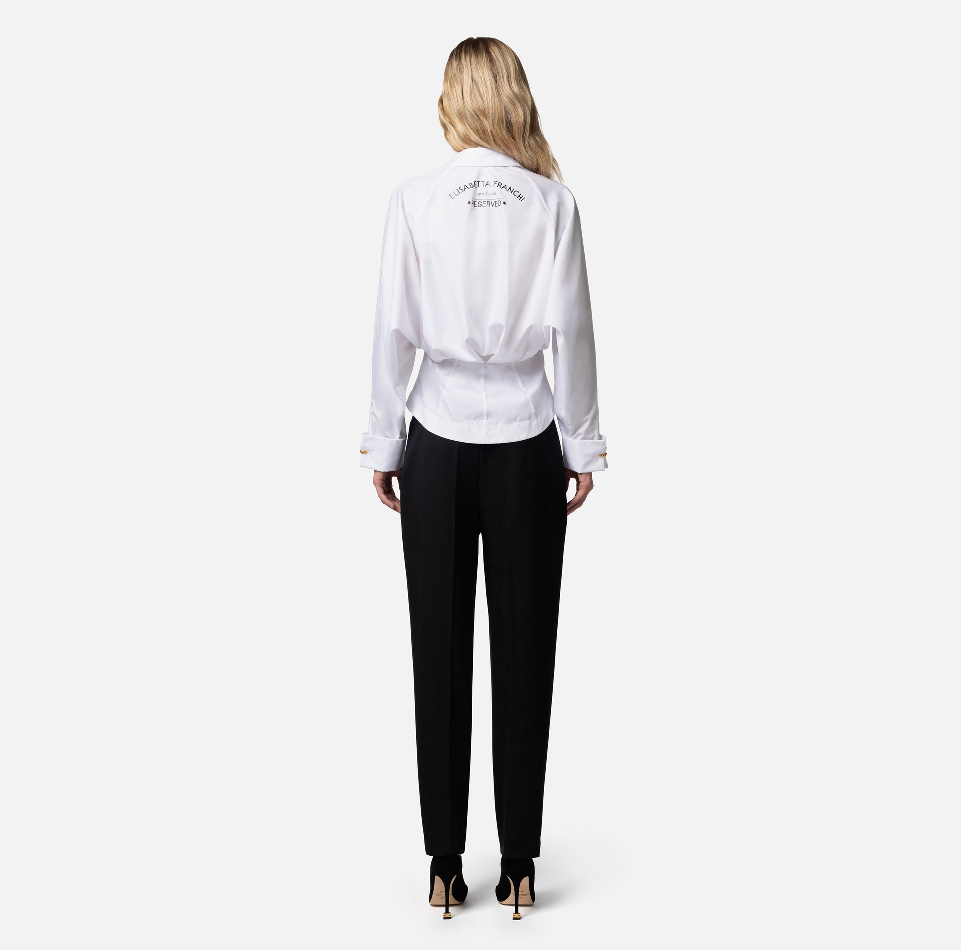 Hemd aus Baumwollpopeline mit Raffung - Elisabetta Franchi® Outlet