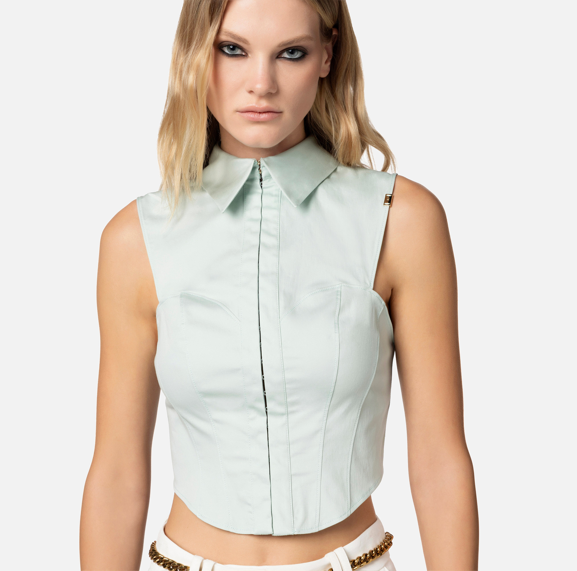 Cotton poplin bustier-style shirt - Elisabetta Franchi® Outlet
