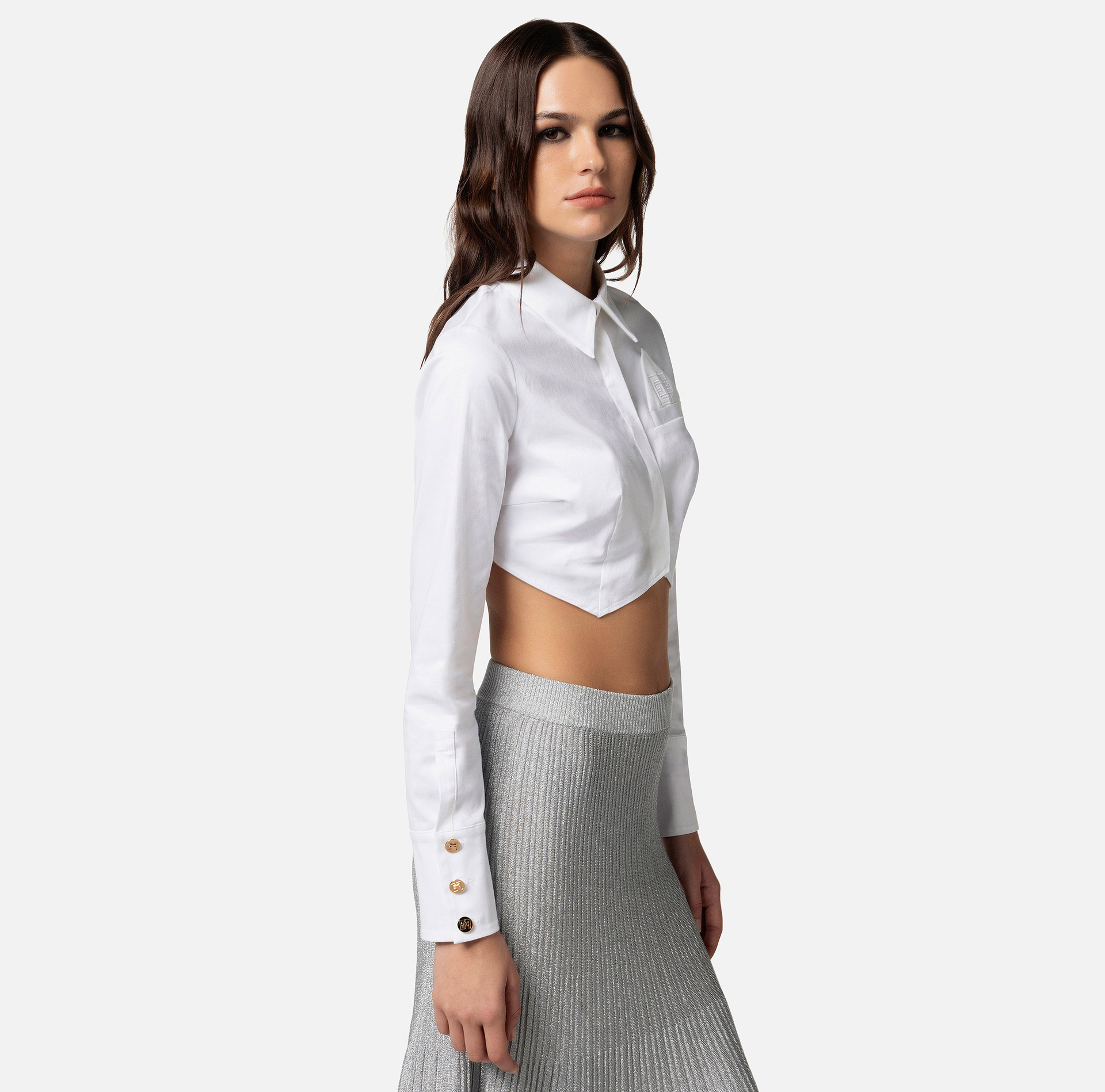 Cropped cotton poplin shirt - Elisabetta Franchi® Outlet